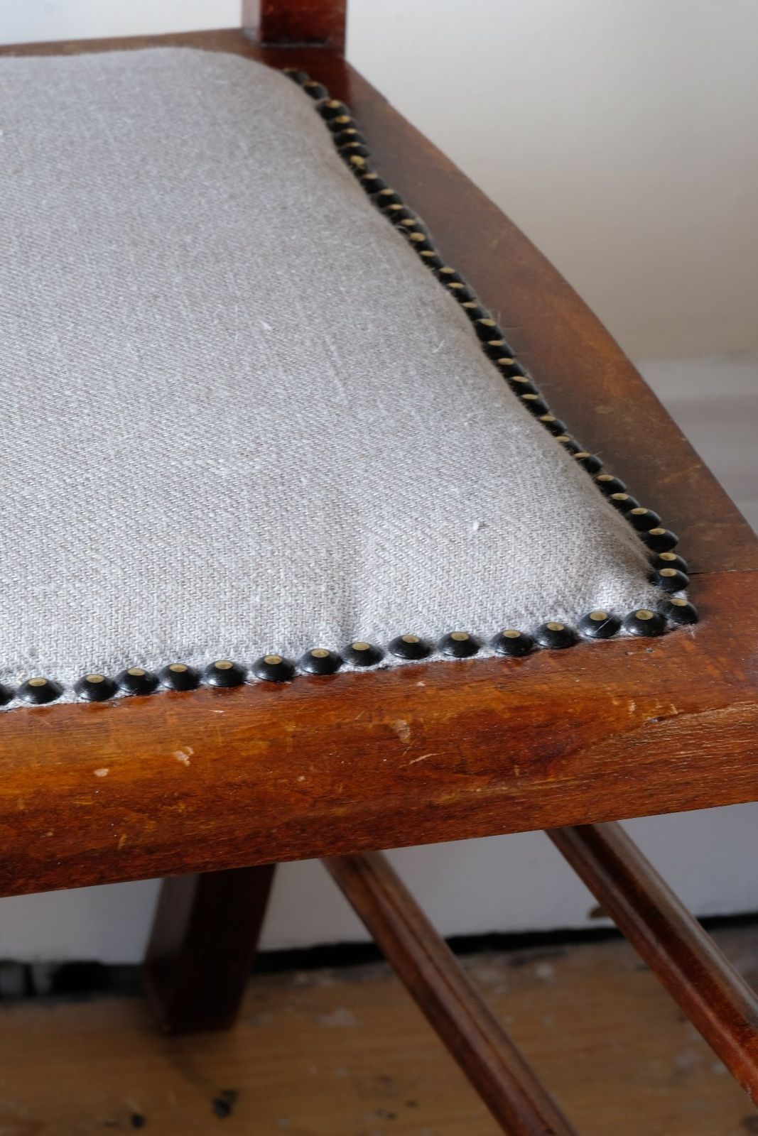 Furniture 19th Century English Beech Ladder Back Bench With Horsehair Seat photo