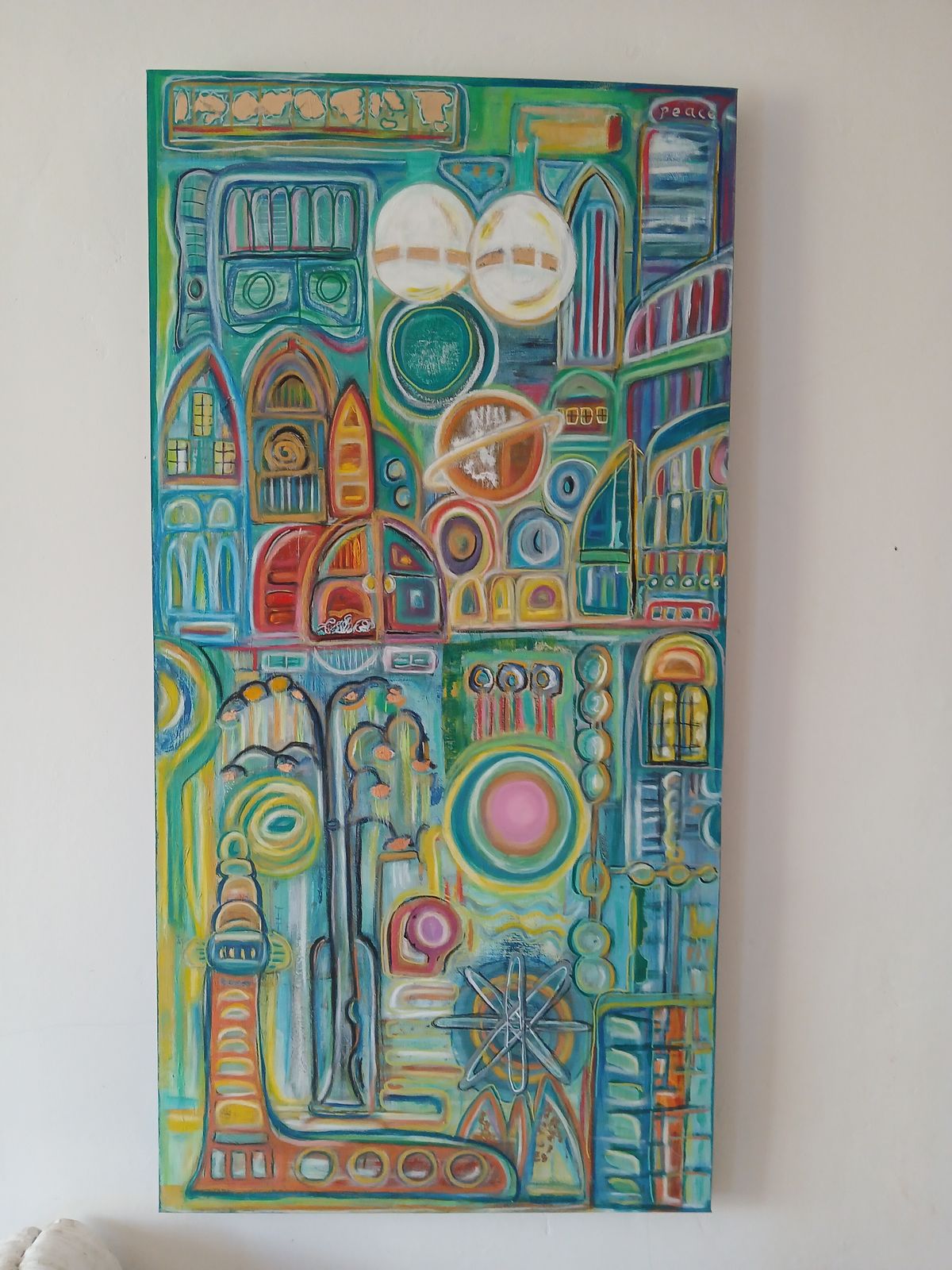 Abstract City Fragments Mixed Media Wall Hanging On Canvas photo furniture