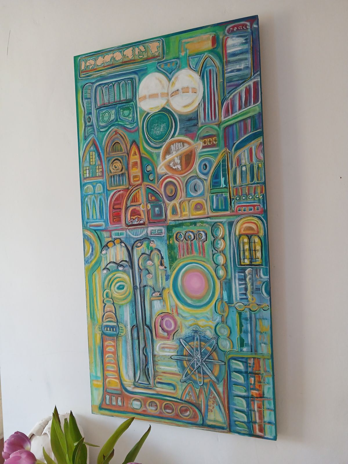 Abstract City Fragments Mixed Media Wall Hanging On Canvas photo for sale