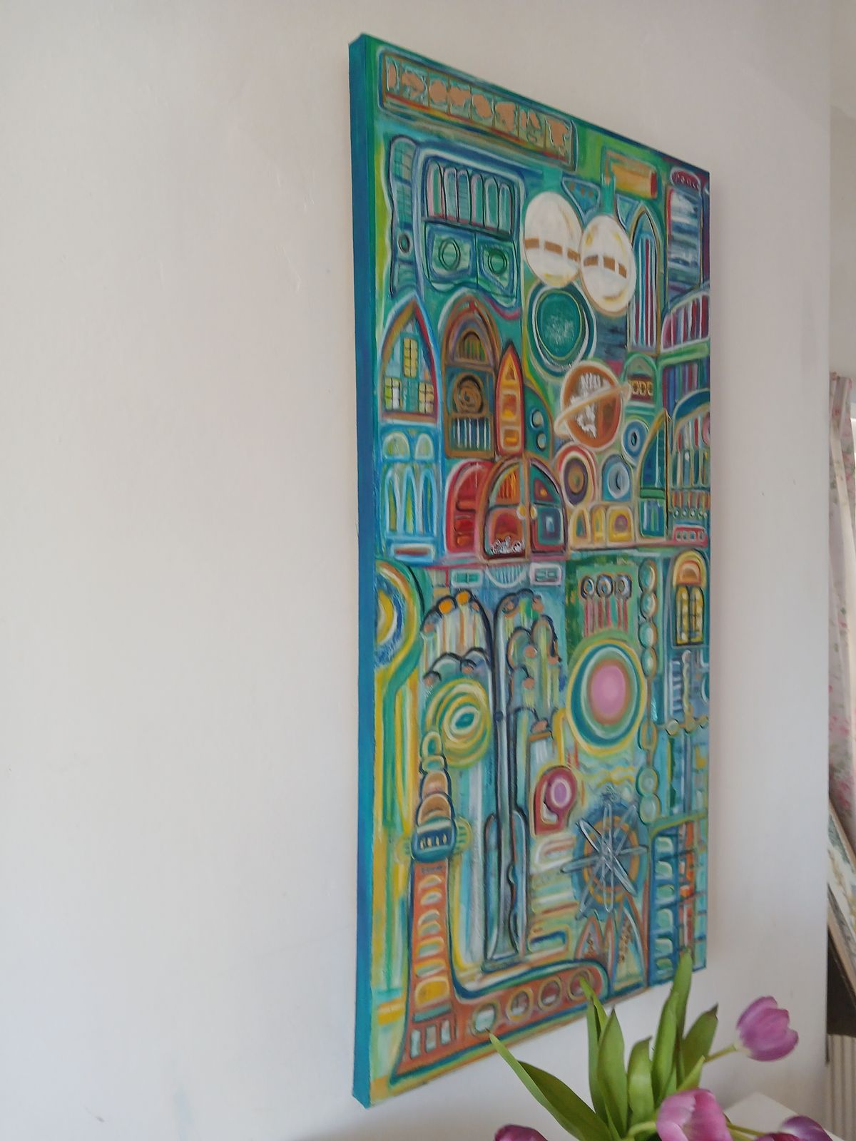 Abstract City Fragments Mixed Media Wall Hanging On Canvas photo Art
