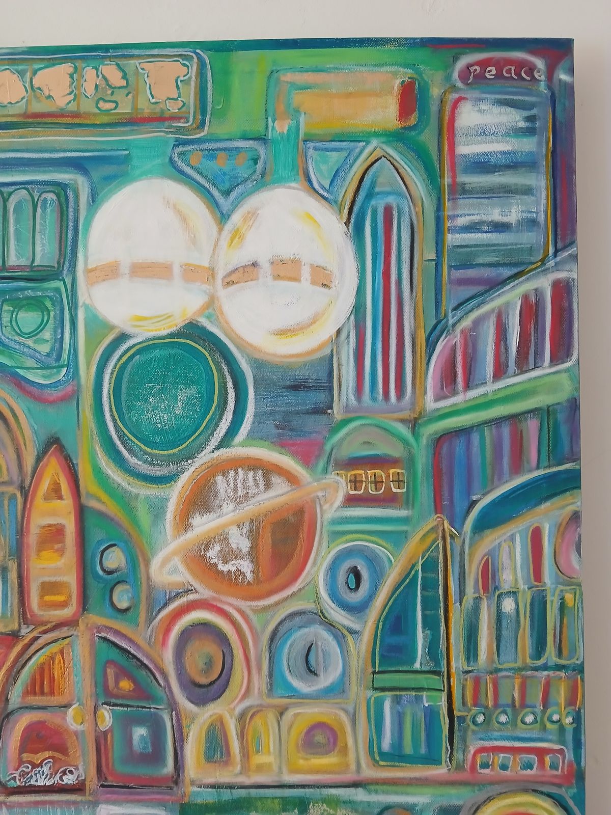 Abstract City Fragments Mixed Media Wall Hanging On Canvas photo 270.0