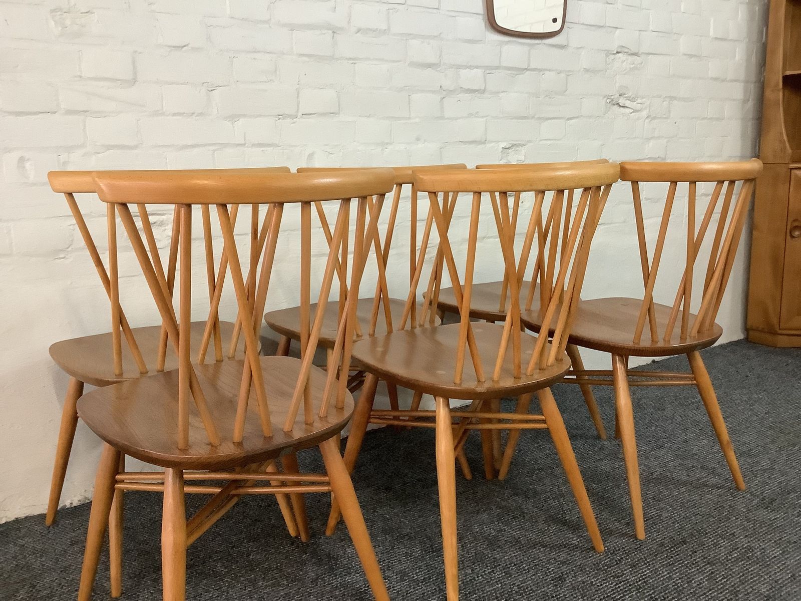 photo for sale Set Of Six Ercol Windsor Candlestick Dining Chairs.