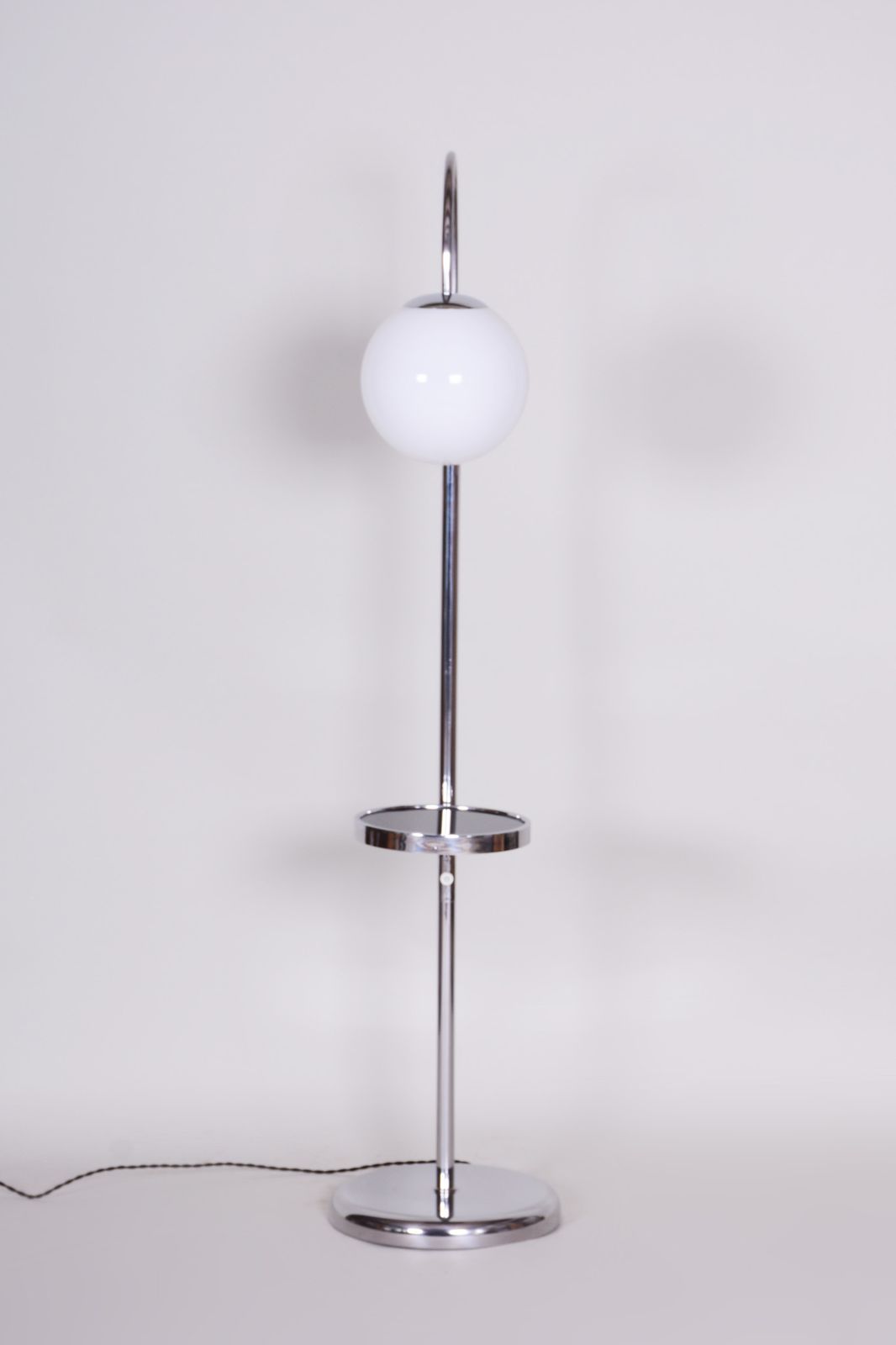 Restored Bauhaus Floor Lamp, Chrome, Steel, Opaline Glass, Czech, 1930s photo furniture