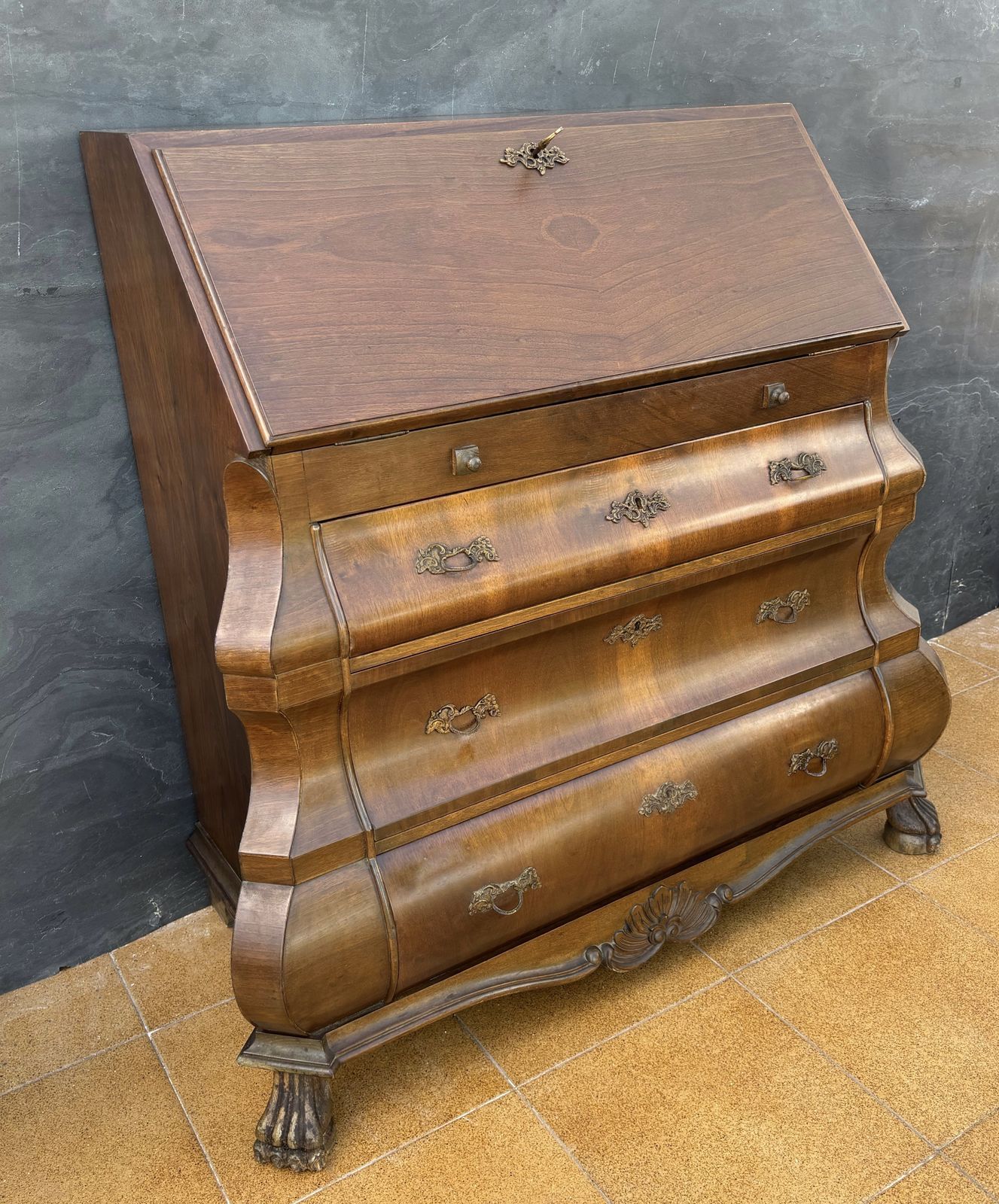 Baroque Style Bombe Secretary Desk, Mid 20th Century photo Furniture