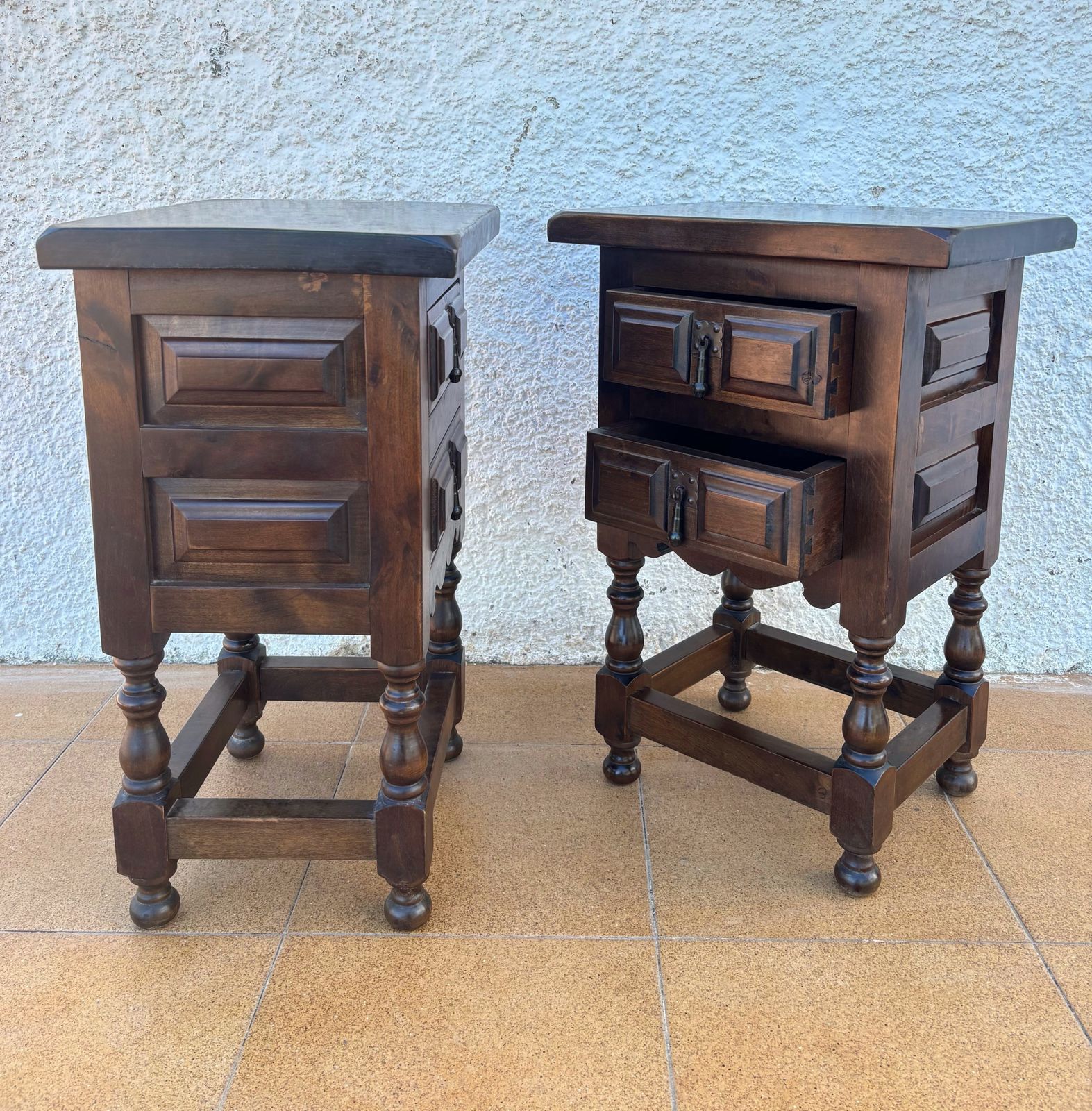 Pair Of Spanish Rustic Wooden Night Stands, Mid 20th Century photo 1990.0