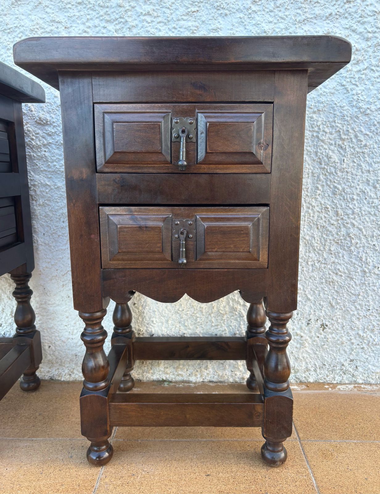 Pair Of Spanish Rustic Wooden Night Stands, Mid 20th Century photo buy