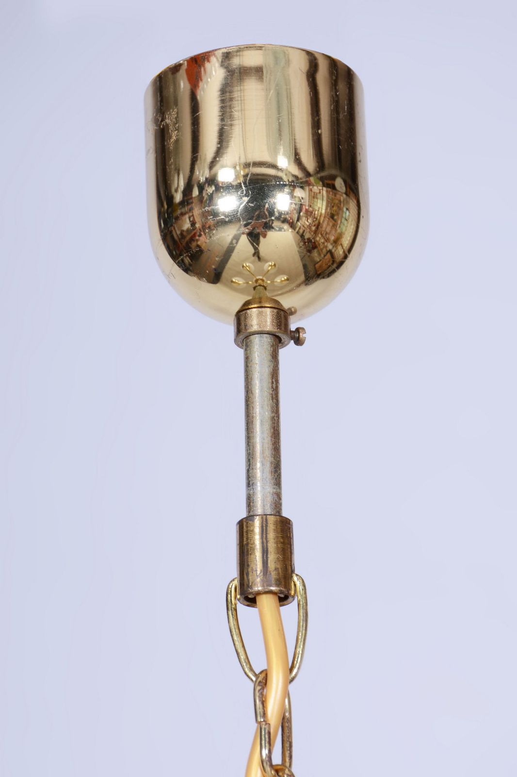 Restored Mid Century Chandelier, Brass, Opaline Glass, Repolished, Czech, 1950s photo vinterior