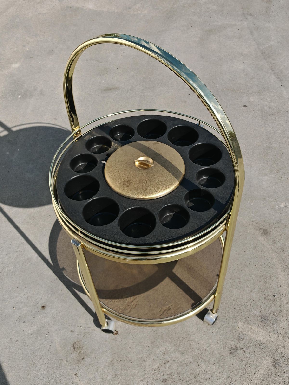 Mid Century Modern Round Bar Cart In Brass Plated Metal, Germany 1970s photo Furniture