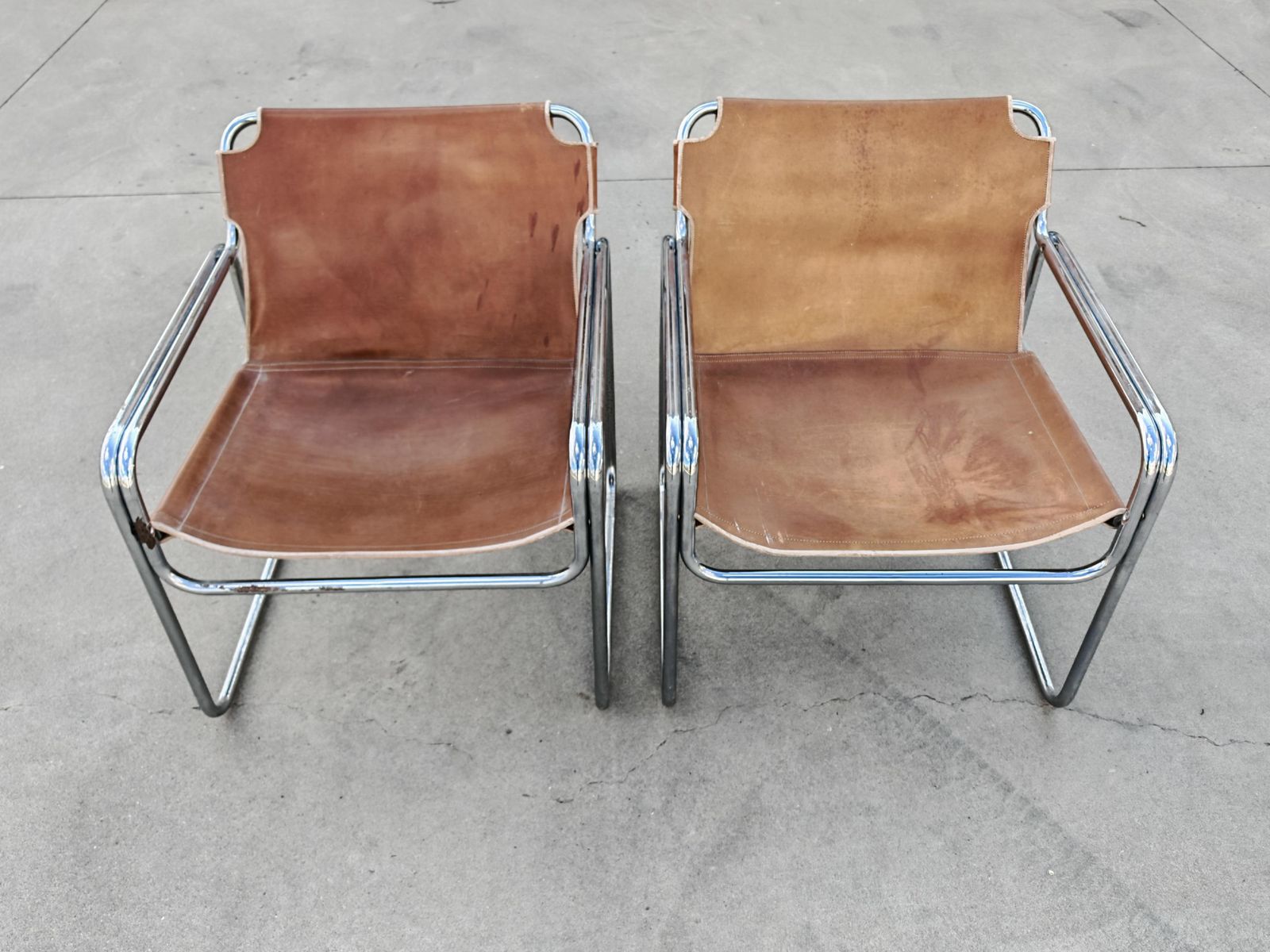 Pair Of Bauhaus Style Tubular Lounge Chairs In Cognac Leather, Jox Interni 1970s photo furniture