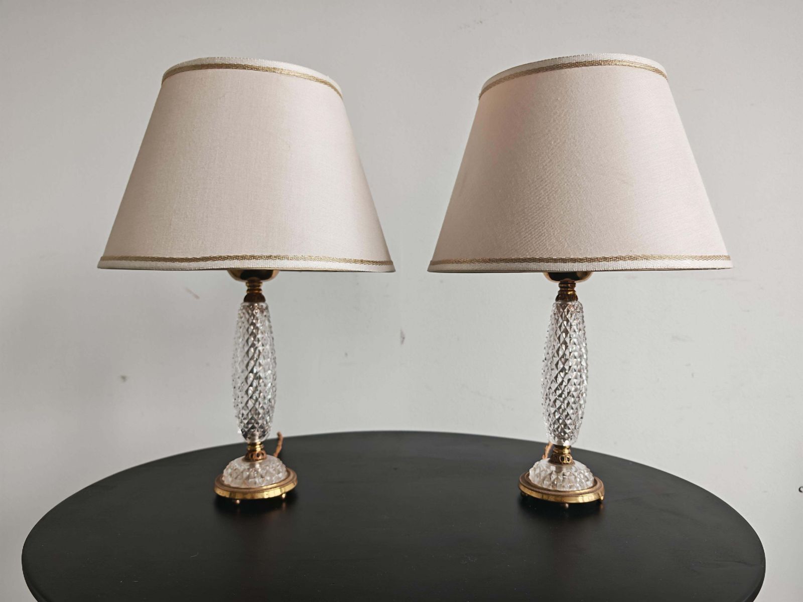 Pair Of Late Arf Deco Table Lamps In Cut Crystal And Bronze, France 1940s photo for sale