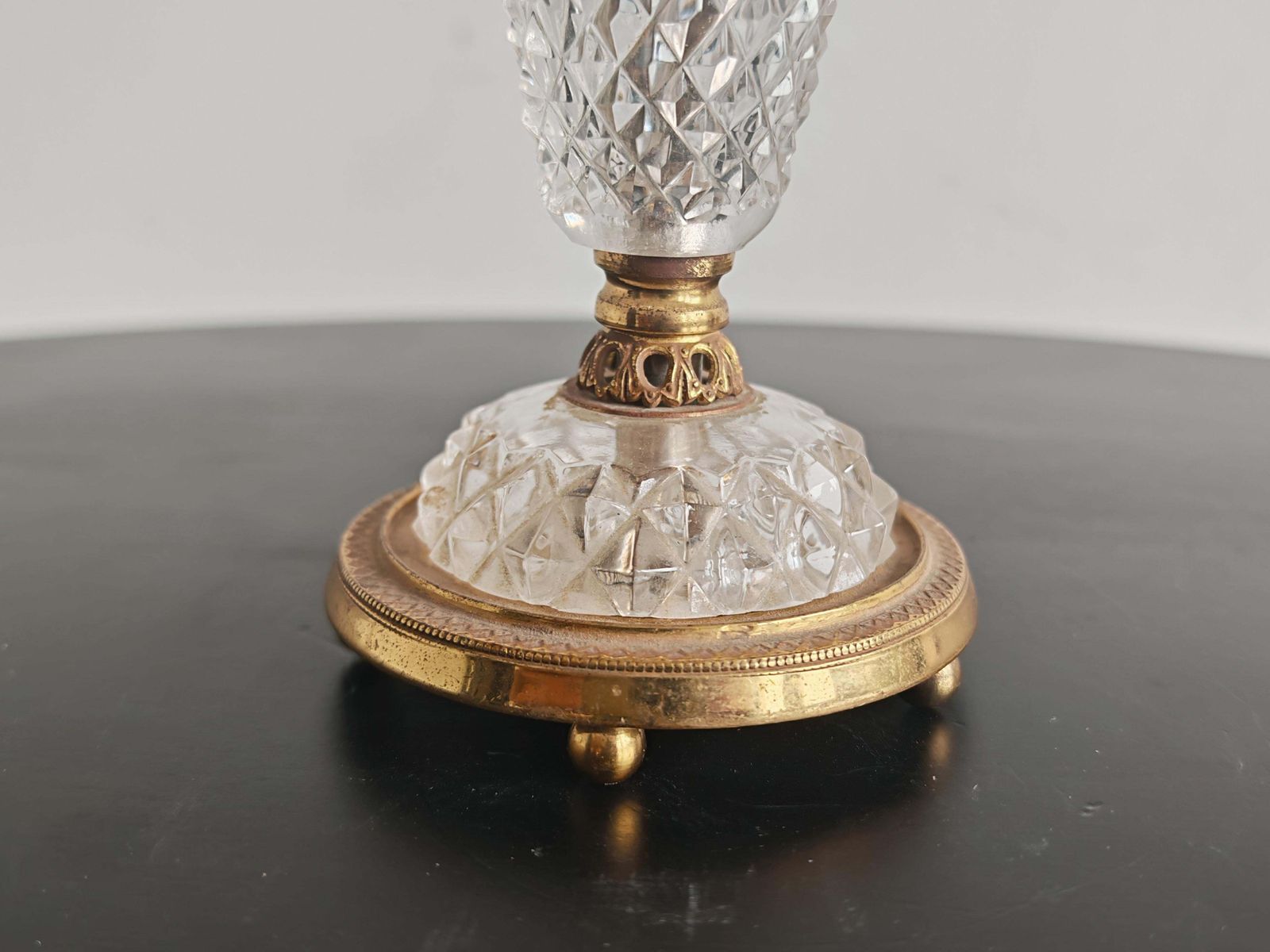 Pair Of Late Arf Deco Table Lamps In Cut Crystal And Bronze, France 1940s photo vintage