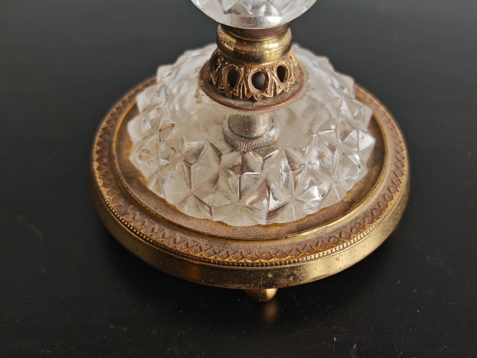 photo for sale Pair Of Late Arf Deco Table Lamps In Cut Crystal And Bronze, France 1940s