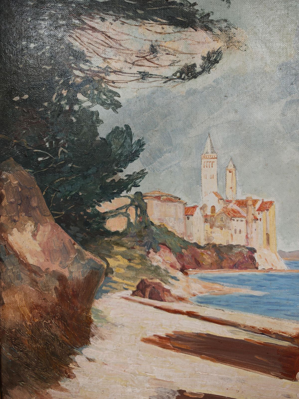 "Rab Island", Oil On Hardboard By Bogoslav Vojinović Pelikan, Yugoslavia 1926 photo furniture