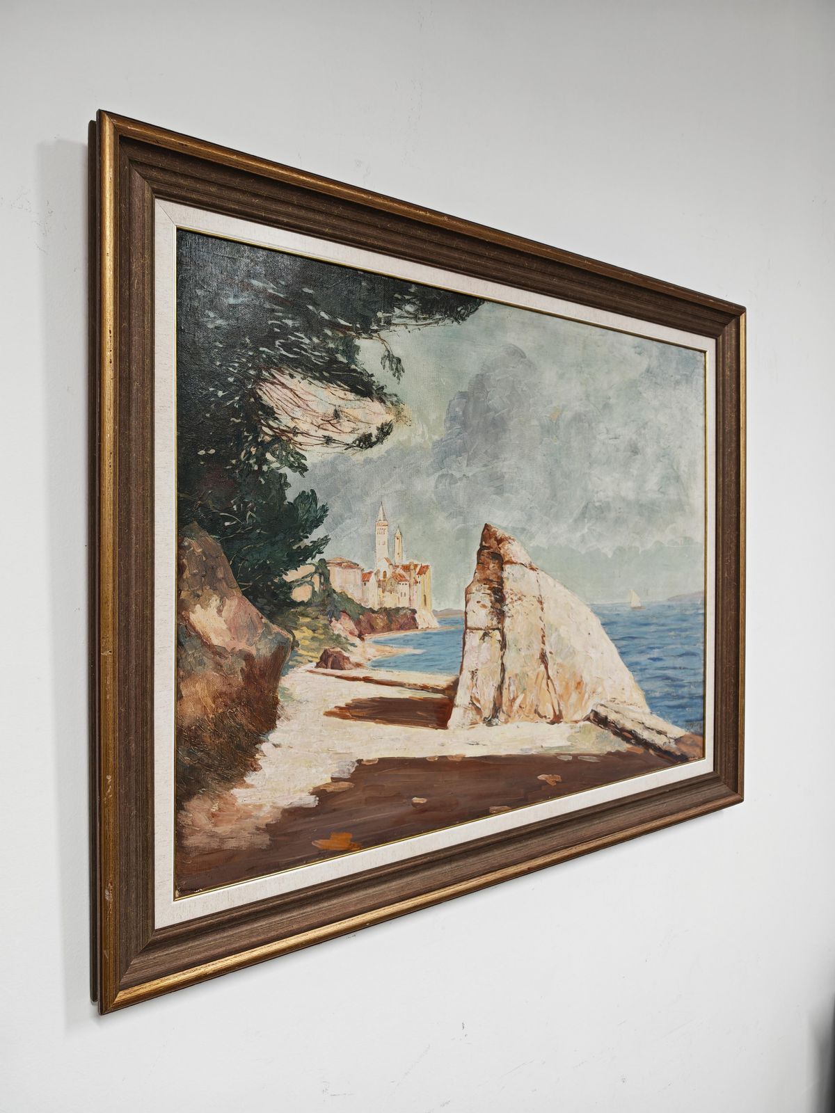 "Rab Island", Oil On Hardboard By Bogoslav Vojinović Pelikan, Yugoslavia 1926 photo vintage