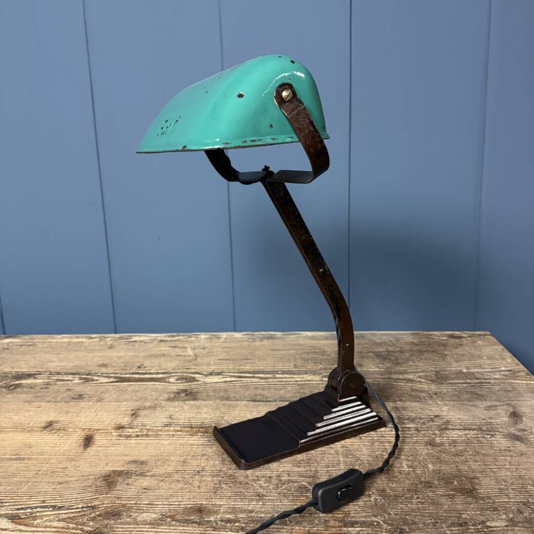 Erpé Bankierslamp Met Turquoise Emaille Kap photo Verlichting