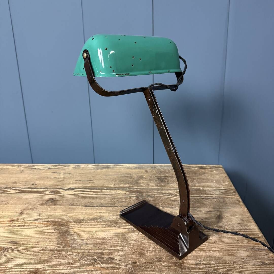Erpé Bankierslamp Met Turquoise Emaille Kap photo vintage