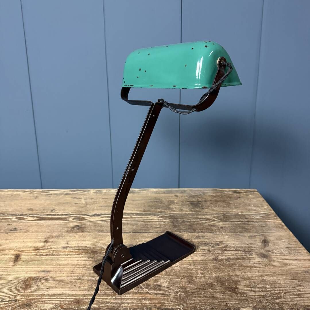 photo furniture Erpé Bankierslamp Met Turquoise Emaille Kap