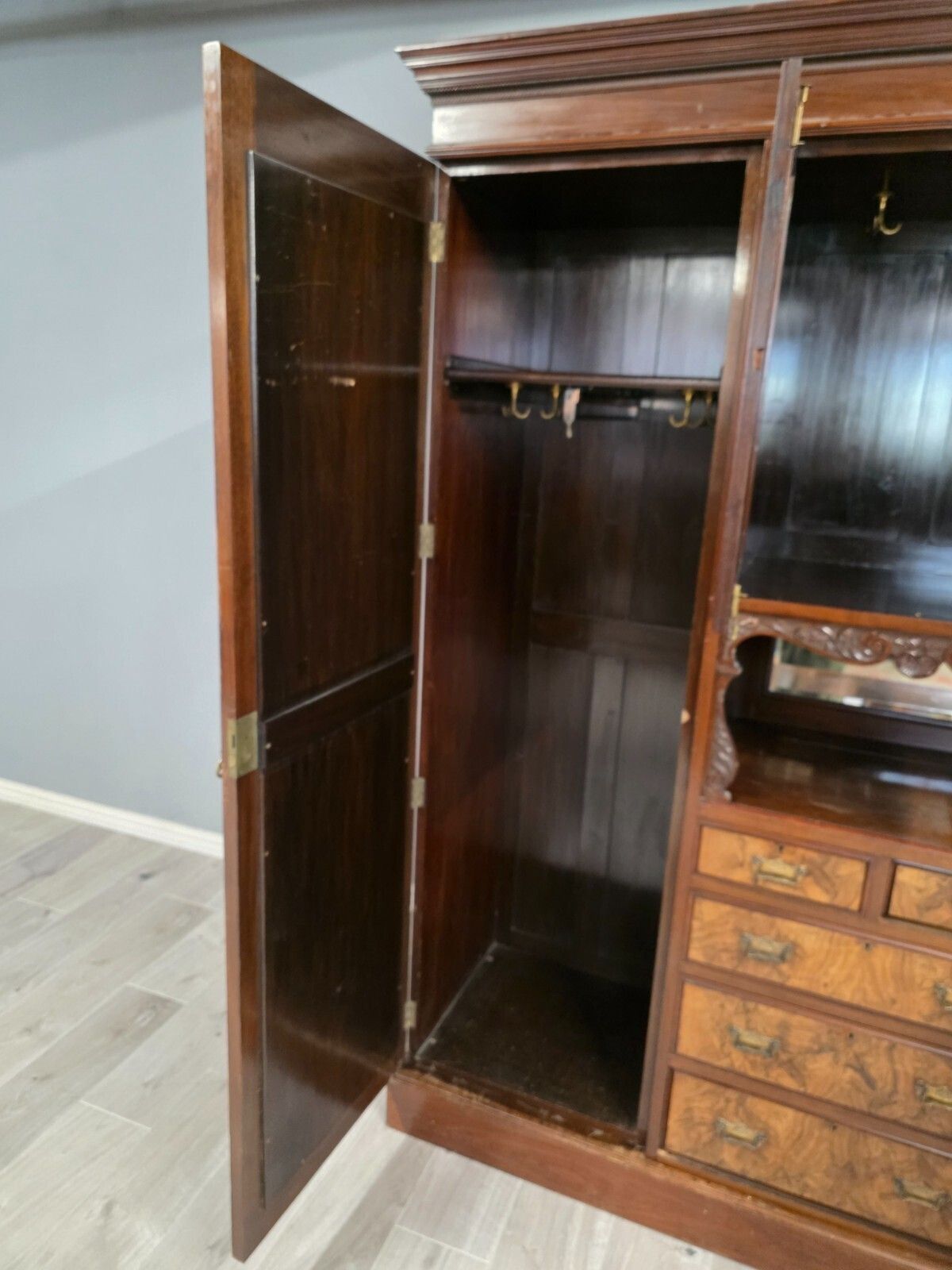 Antique Walnut Late Victorian Princess Combination Wardrobe photo Furniture