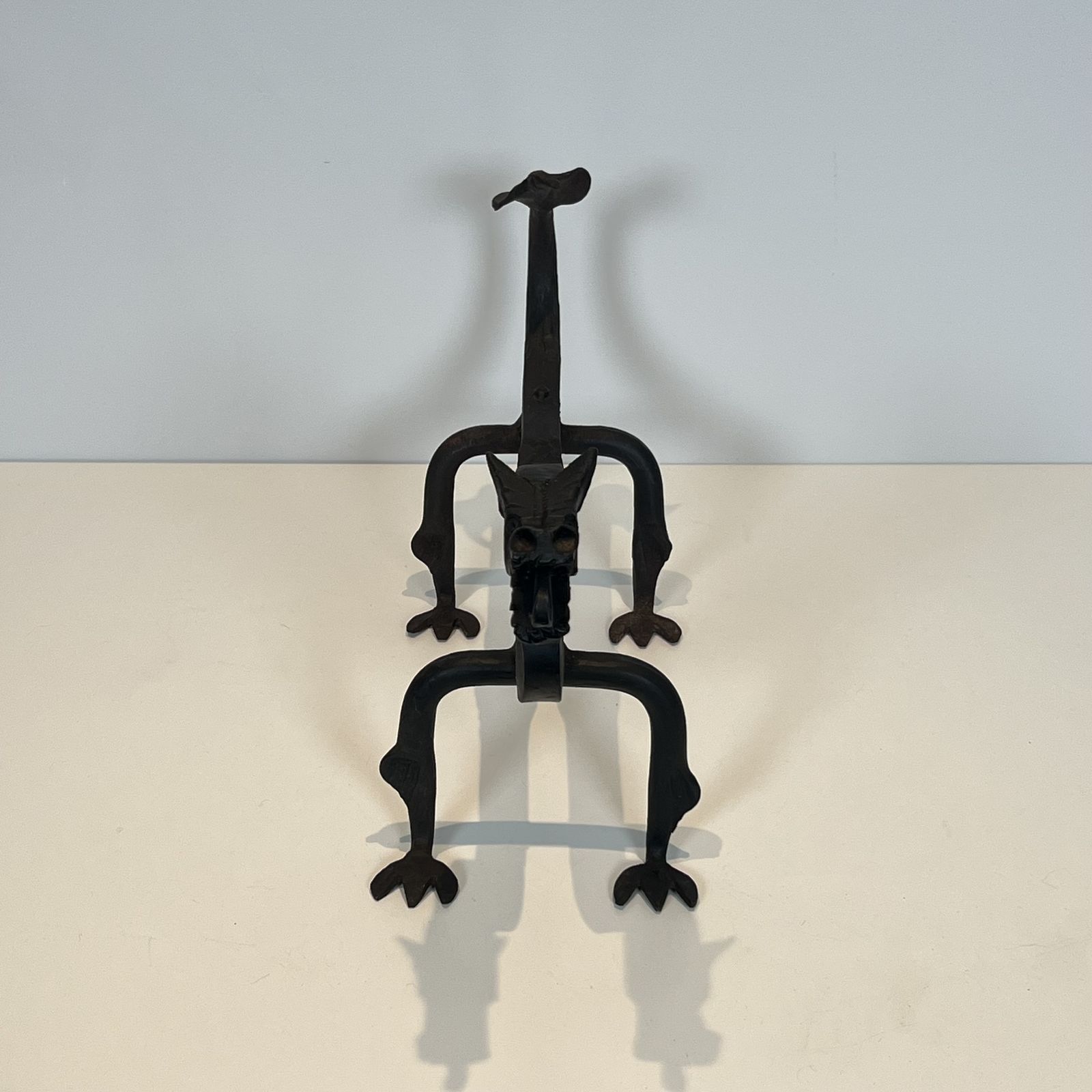 photo vintage Pair Of Wrought Iron Dragon Andirons