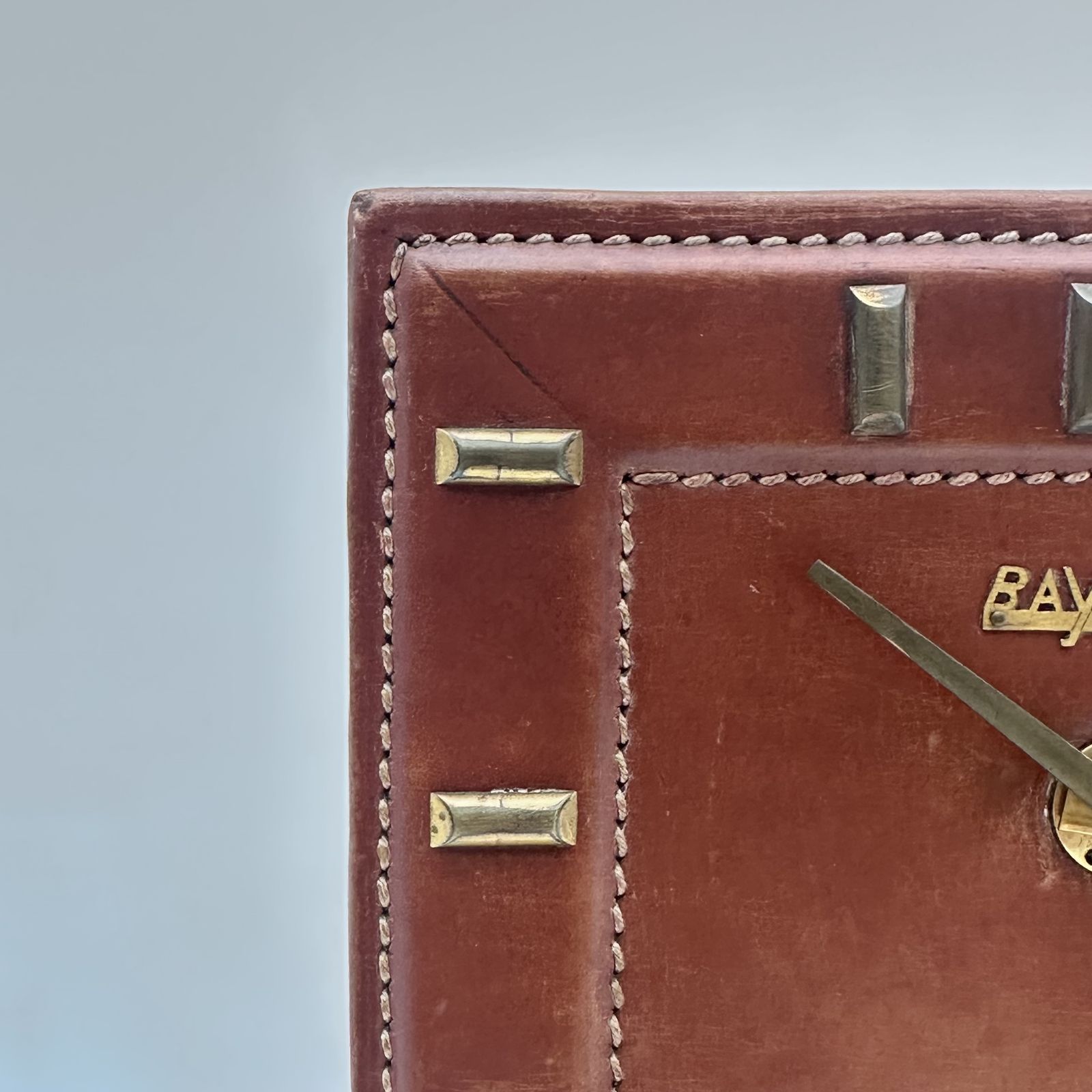 photo for sale Bayard Desk Clock In Leather Covered Brass – France, 1953