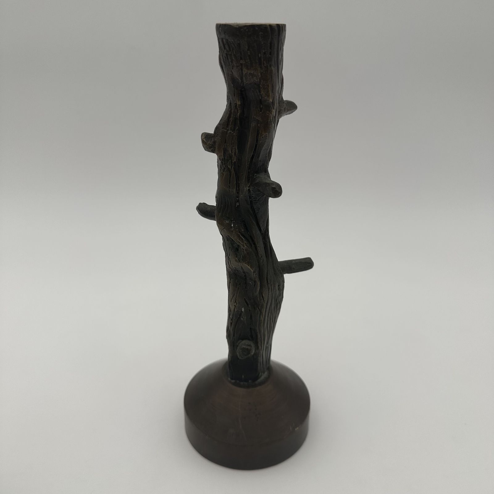 photo for sale Pair Of Bronze Candlesticks Imitating Wood, Circa 1970