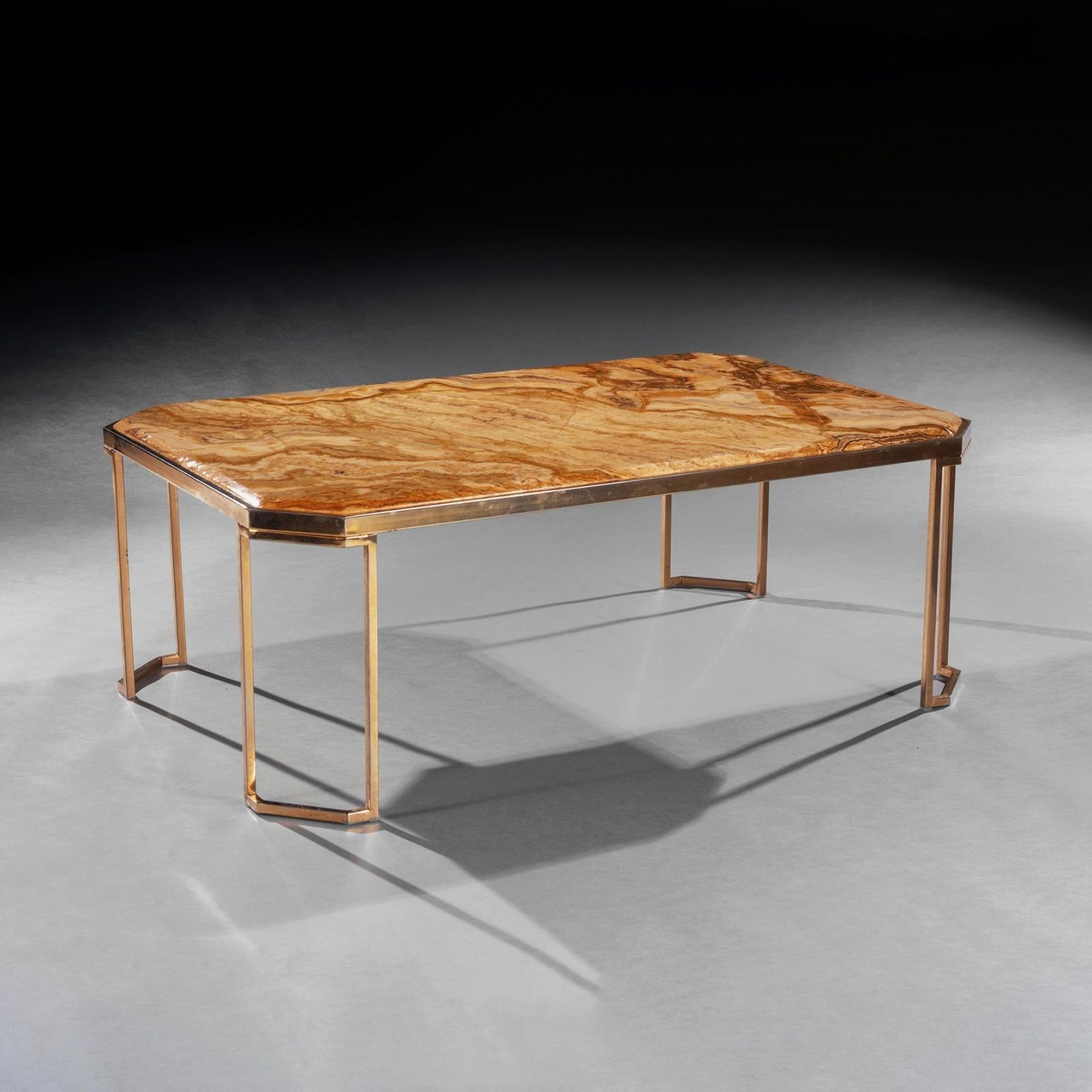 Mid Century Italian Gilt Brass Coffee Table With Onyx Marble Top photo for sale