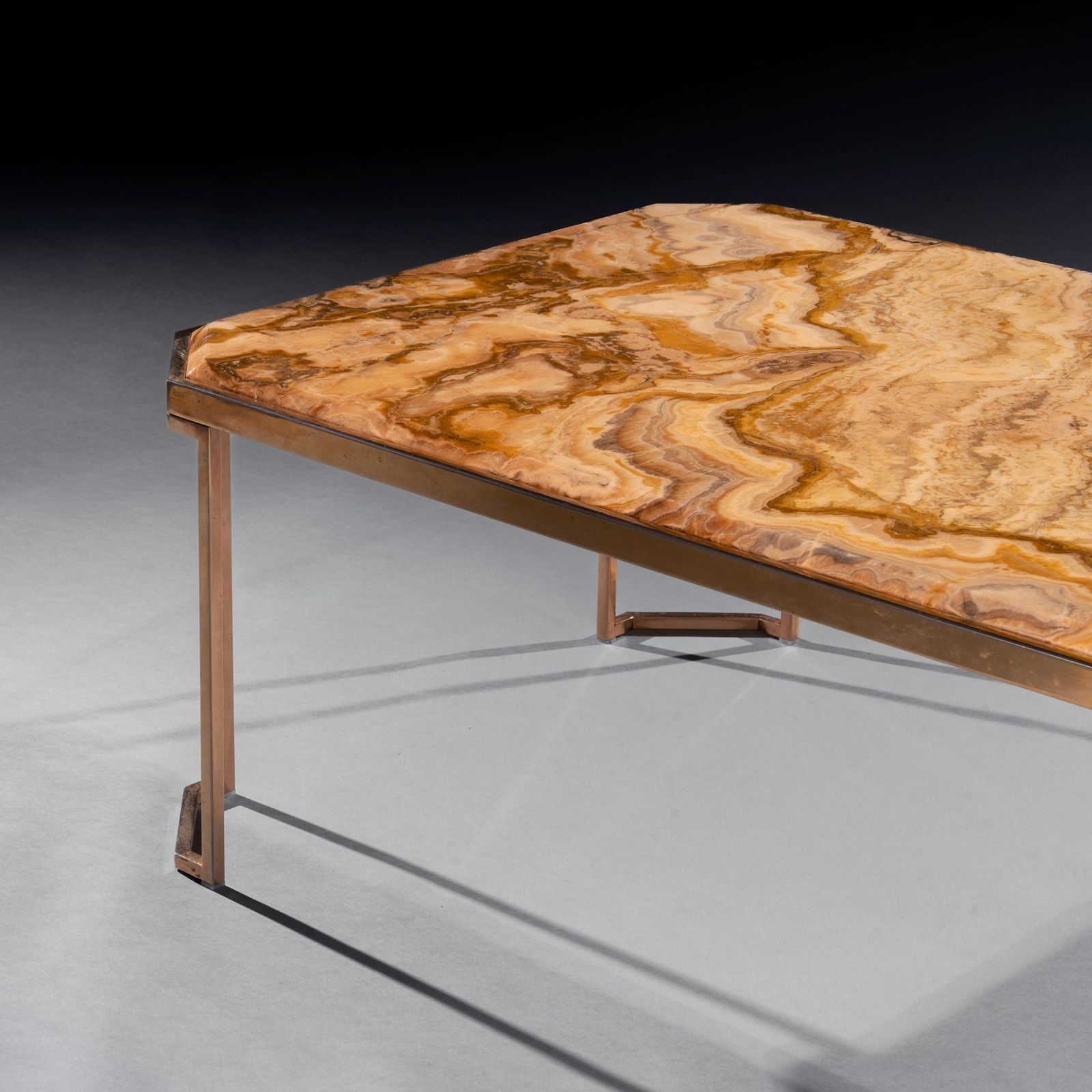 Mid Century Italian Gilt Brass Coffee Table With Onyx Marble Top photo 2650.0