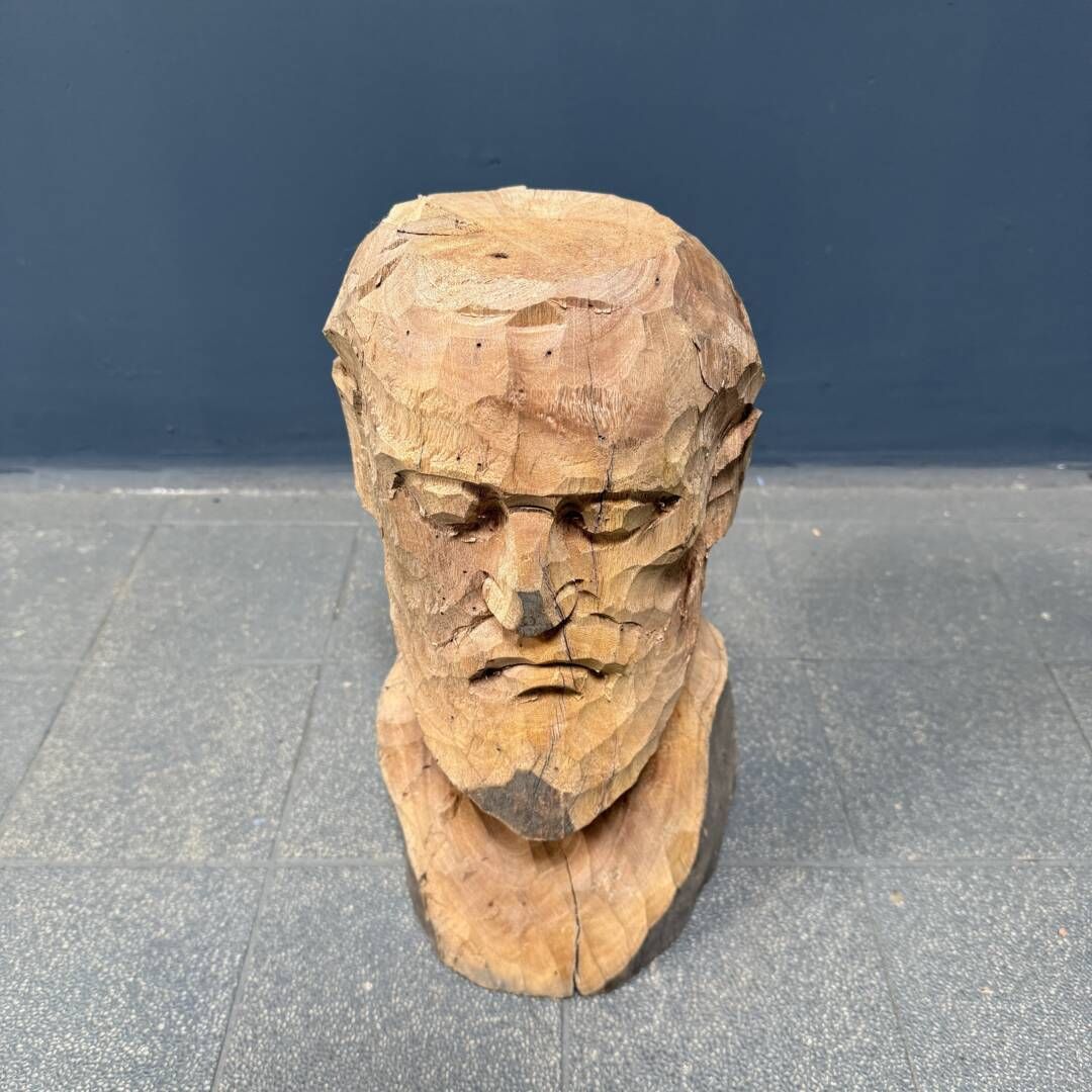 159.0 A Wooden Carving Of A Man's Head Or Bust With A Beard photo