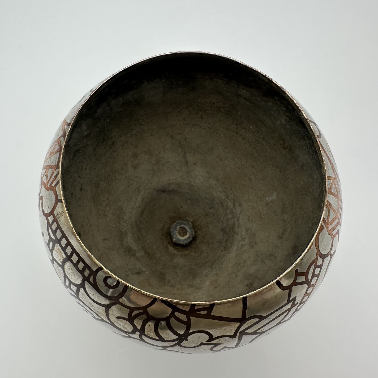 Art Deco Metalwork Vase With Geometric Decoration – Circa 1970 photo vintage