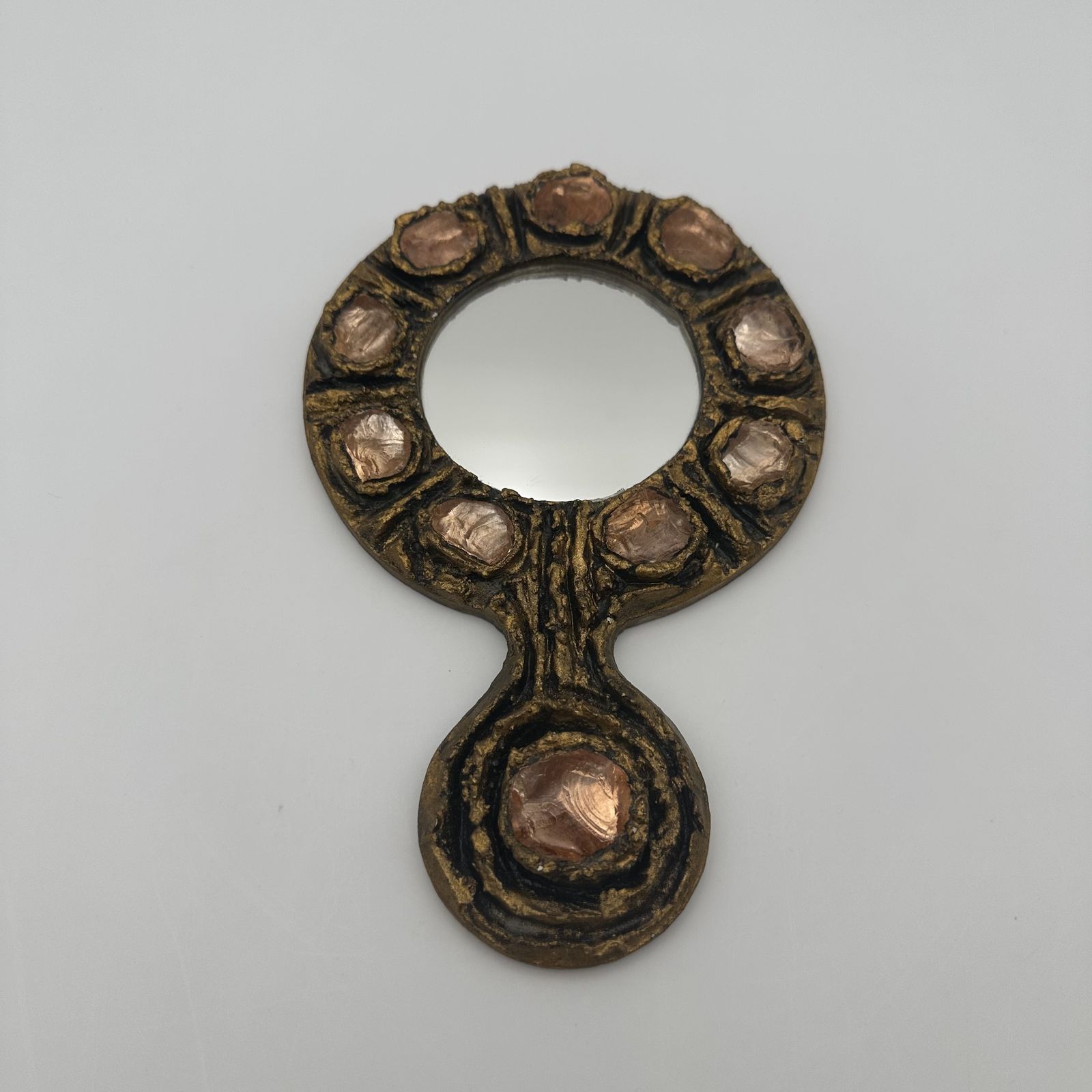Hand Mirror In Gilded Metal, In The Style Of Line Vautrin – Italian Work Circa 1970 photo furniture