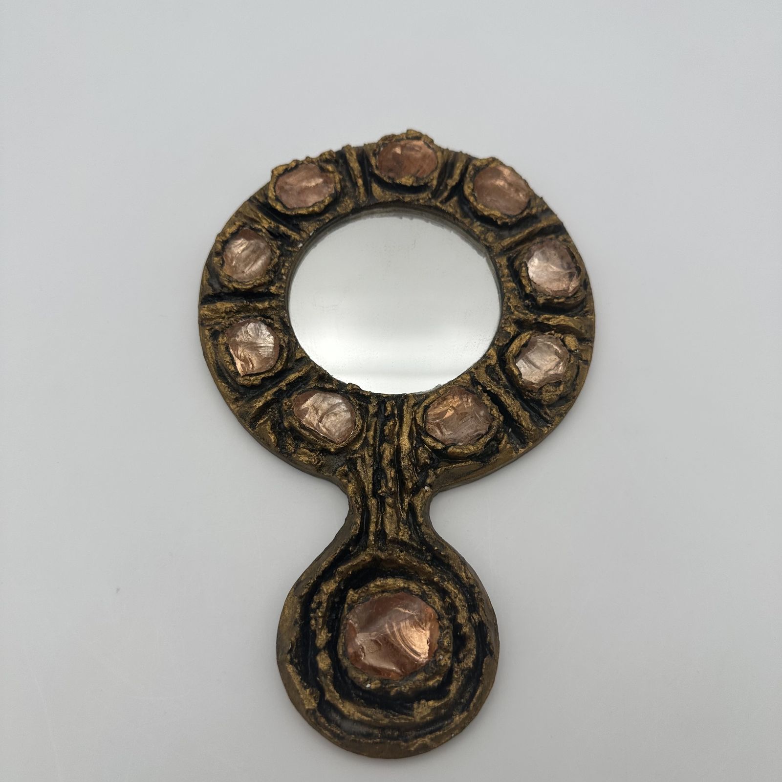 480.0 Hand Mirror In Gilded Metal, In The Style Of Line Vautrin – Italian Work Circa 1970 photo