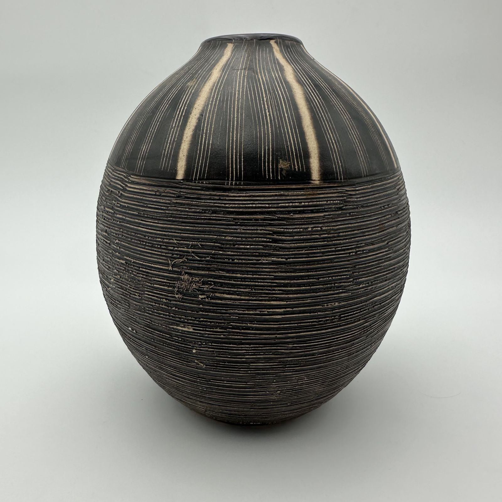 Black And White Ceramic Vase With Monogram Decoration – In The Style Of Jean Besnard, Circa 1950 photo for sale