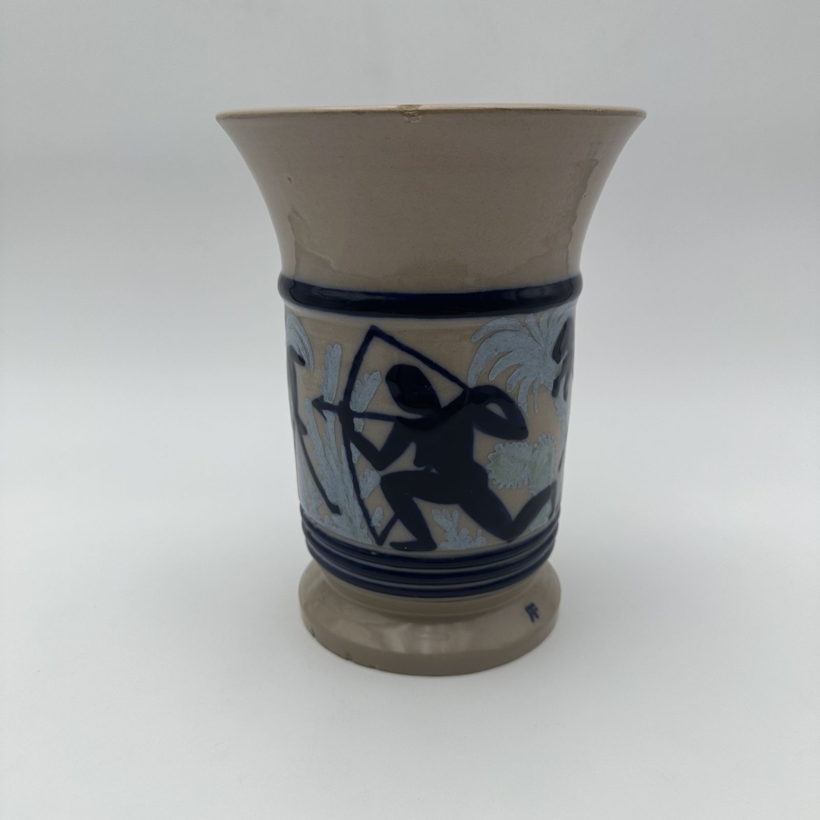 Ceramic Vase With Figurative Decoration Depicting A Hunting Scene – Circa 1930 photo for sale