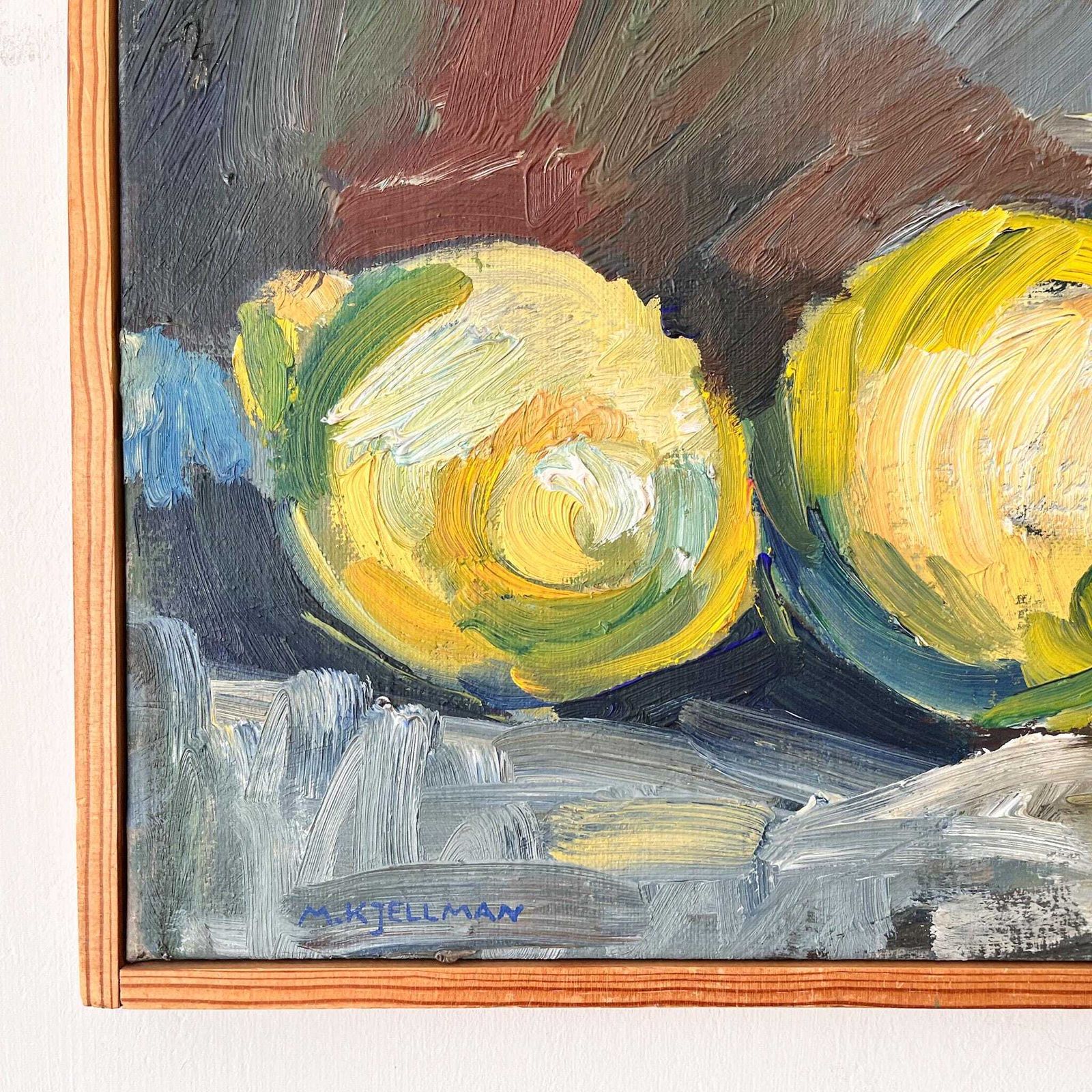 Swedish Oil On Canvas, Still Life With Lemons, Signed Margareta Kjellman photo Art