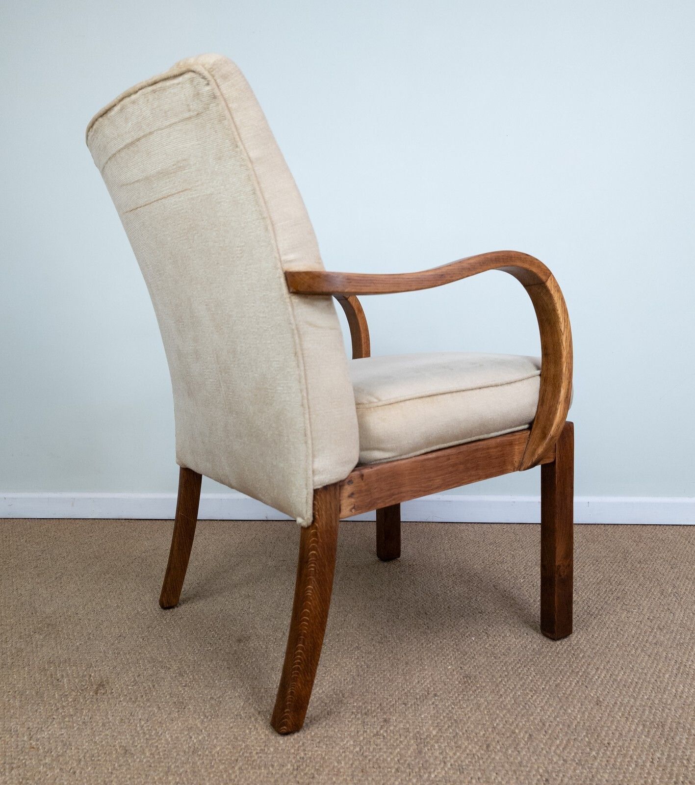Vintage Mid Century Parker Knoll Cream Upholstered Oak Framed Bentwood Armchair photo buy
