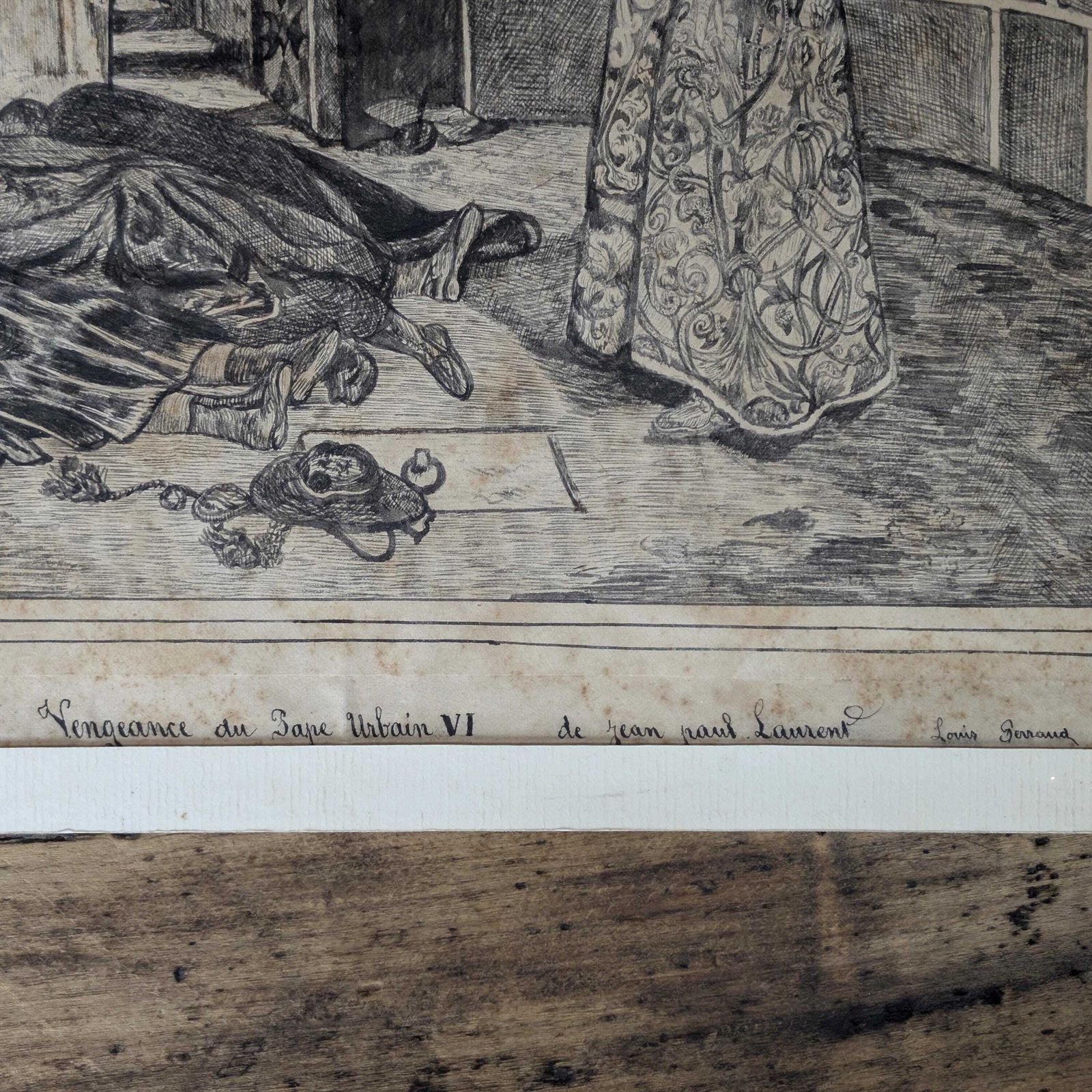 Ink Drawing Pope Urban VI Dungeon Scene, 1884 French Antique Art, L Ferrand After Jean Paul Laurens, Historical Macabre Decor photo vinterior