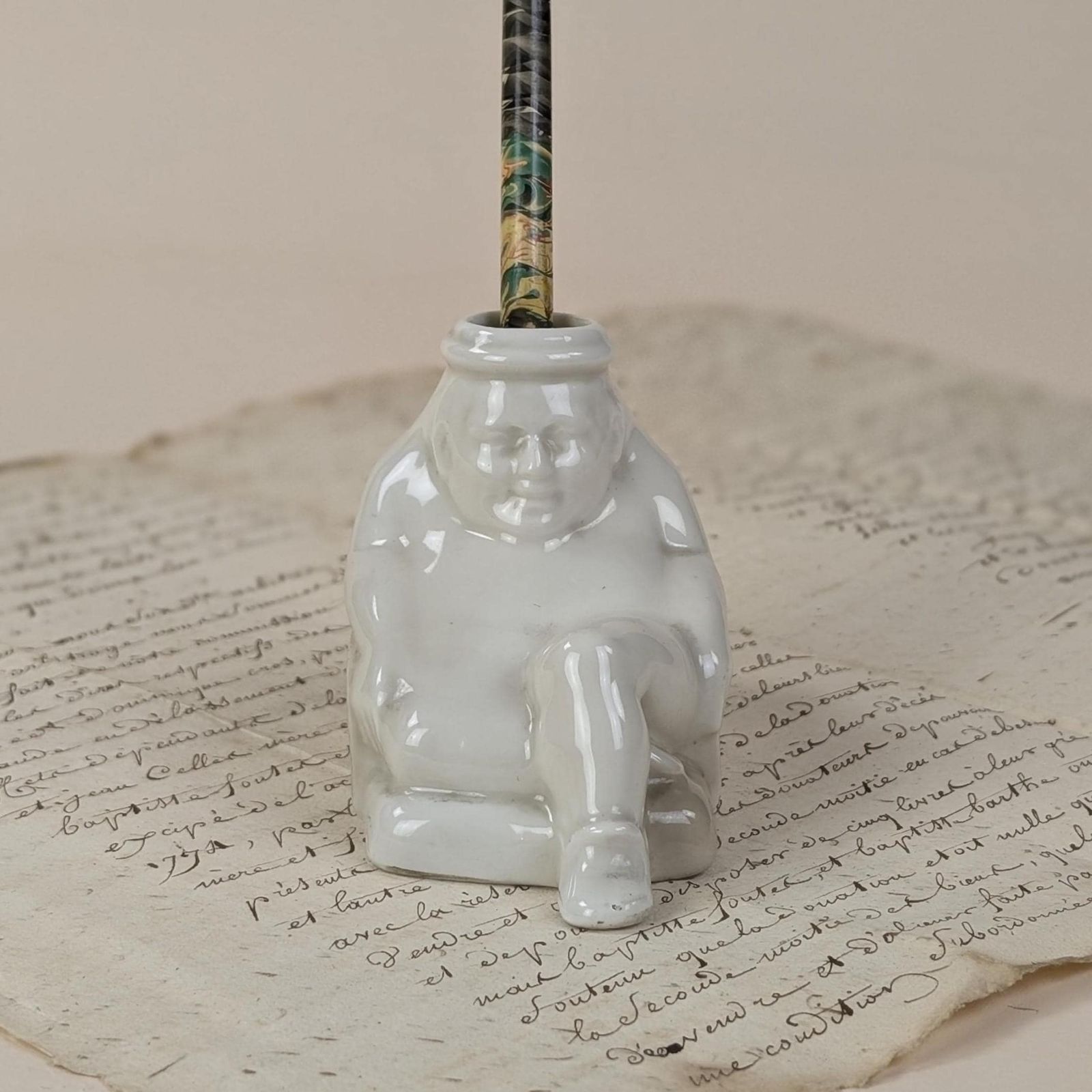 Camille Tharaud Pharmaceutical Advertising Inkwell, Limoges Anthropomorphic Figure, Ergepatine Normogastryl Medical Desk Decor
