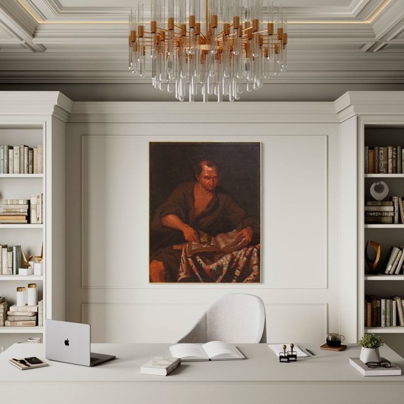 photo vinterior Great 17th Century Italian Painting, Philosopher In His Study