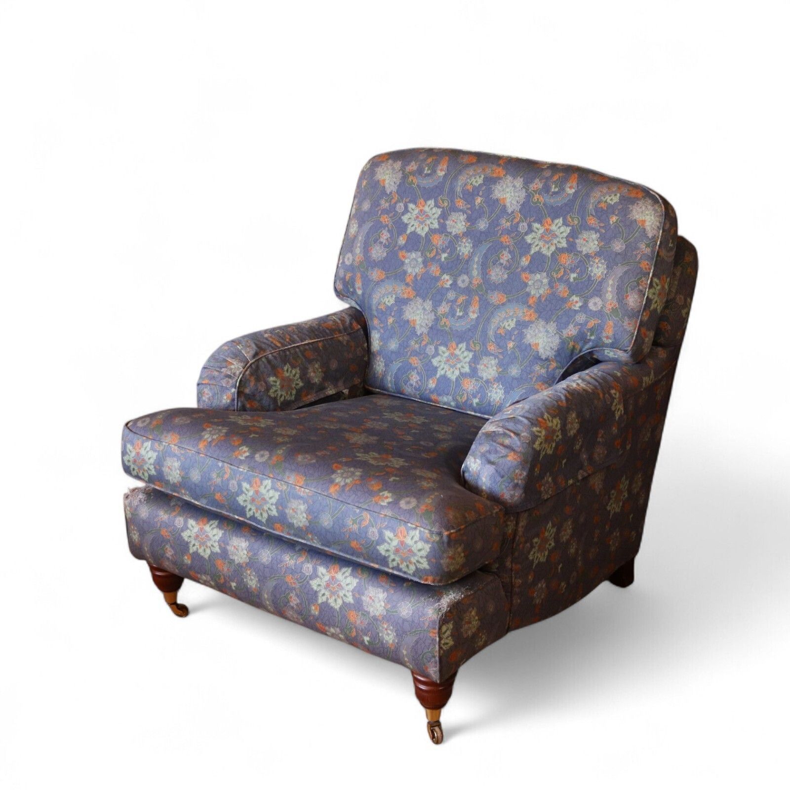 photo vinterior Vintage Multiyork Howard Style Armchair And Footstool   Floral Paisley Blue