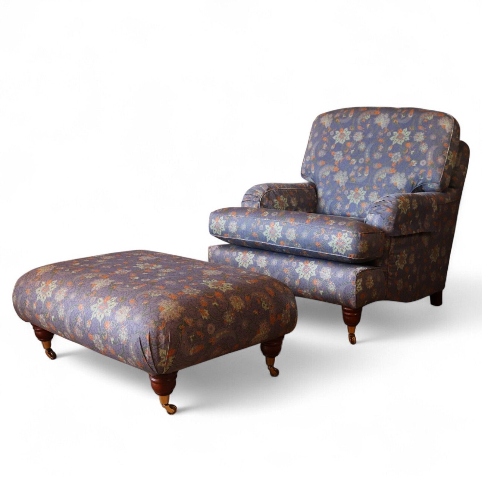 photo buy Vintage Multiyork Howard Style Armchair And Footstool   Floral Paisley Blue