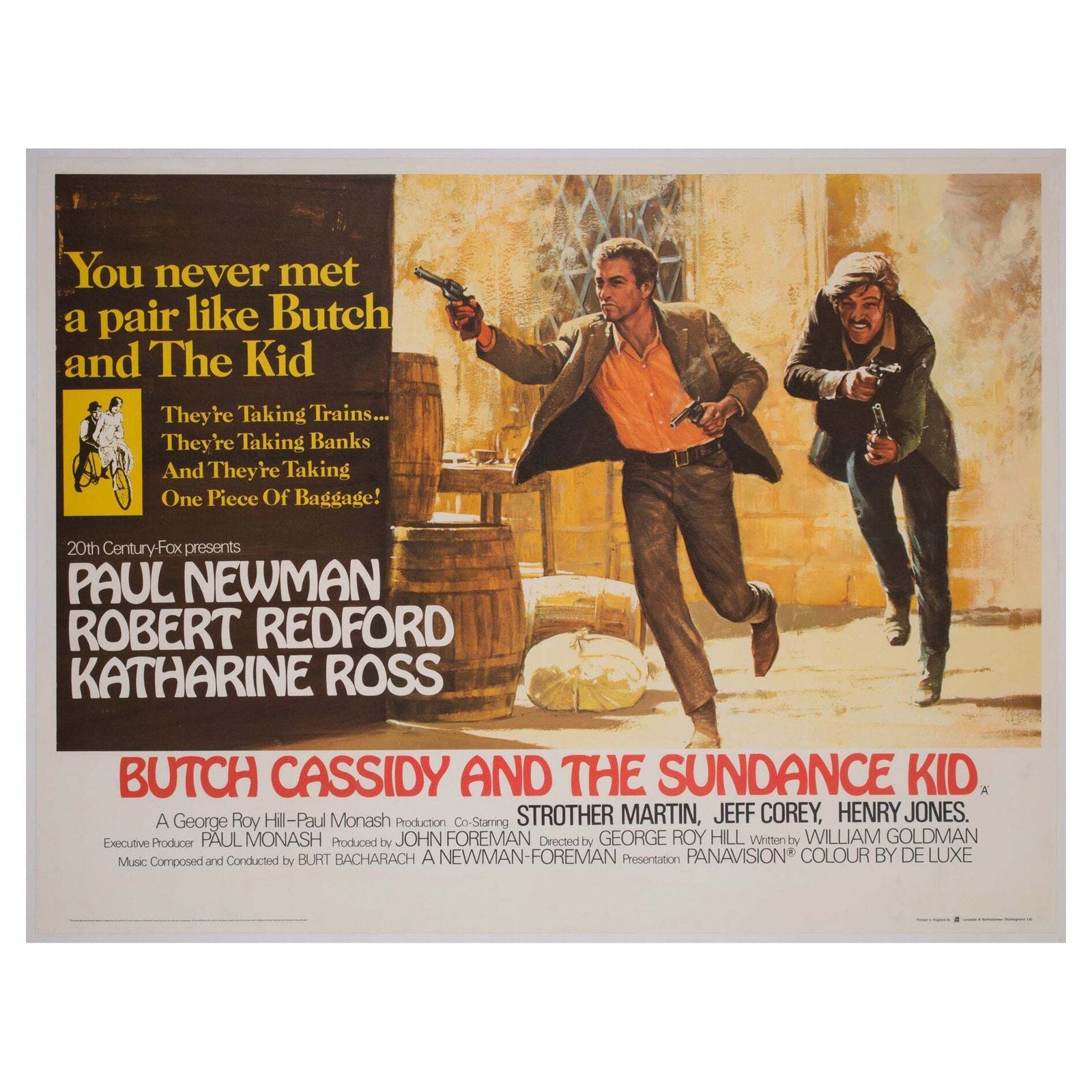 Affiche de cinéma britannique Butch Cassidy And The Sundance Kid, Tom Beauvais, 1969