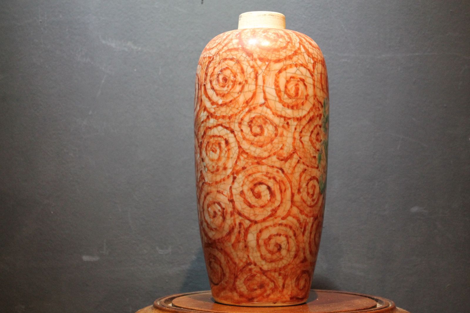 Antique Chinese Qing Dynasty Iron Red "Eight Treasures" Ceramic Bottle photo furniture