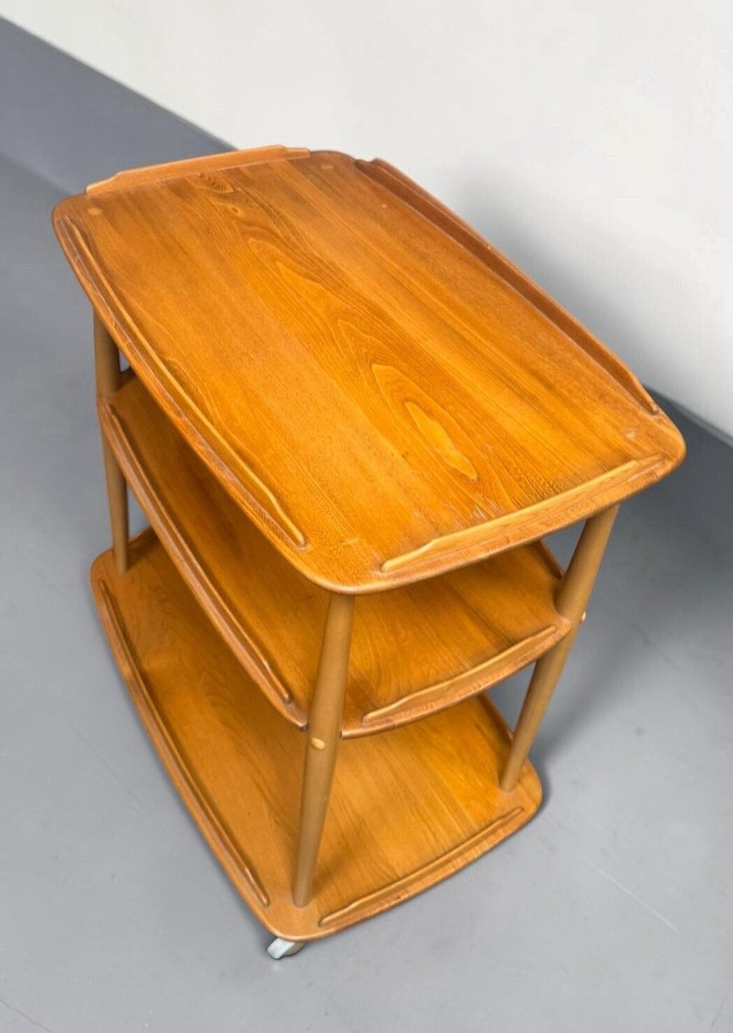 photo furniture Ercol Blonde Windsor Trolley Coffee Table Three Tier Elm And Beech Retro C1960s