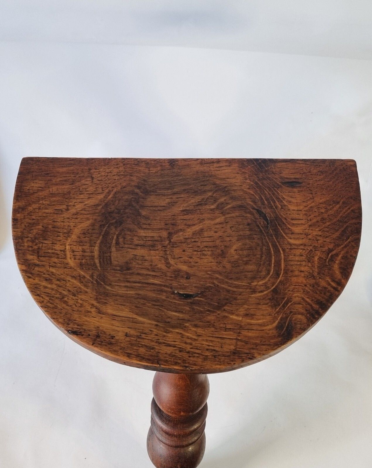 Antique Oak French Stool Demi Lune Tripod Turned 3 Leg Plant Stand photo buy