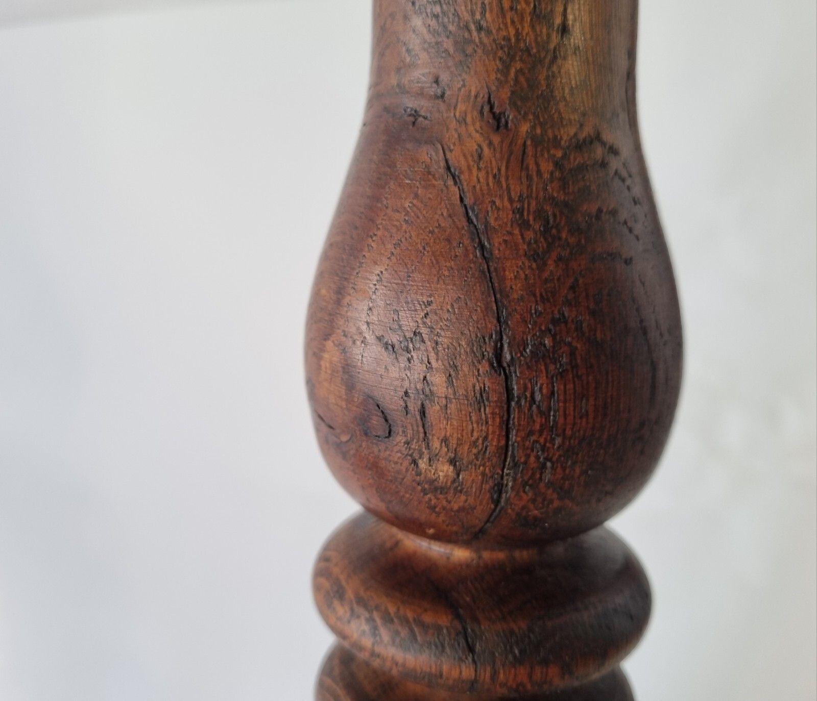 photo vinterior Antique Oak French Stool Demi Lune Tripod Turned 3 Leg Plant Stand
