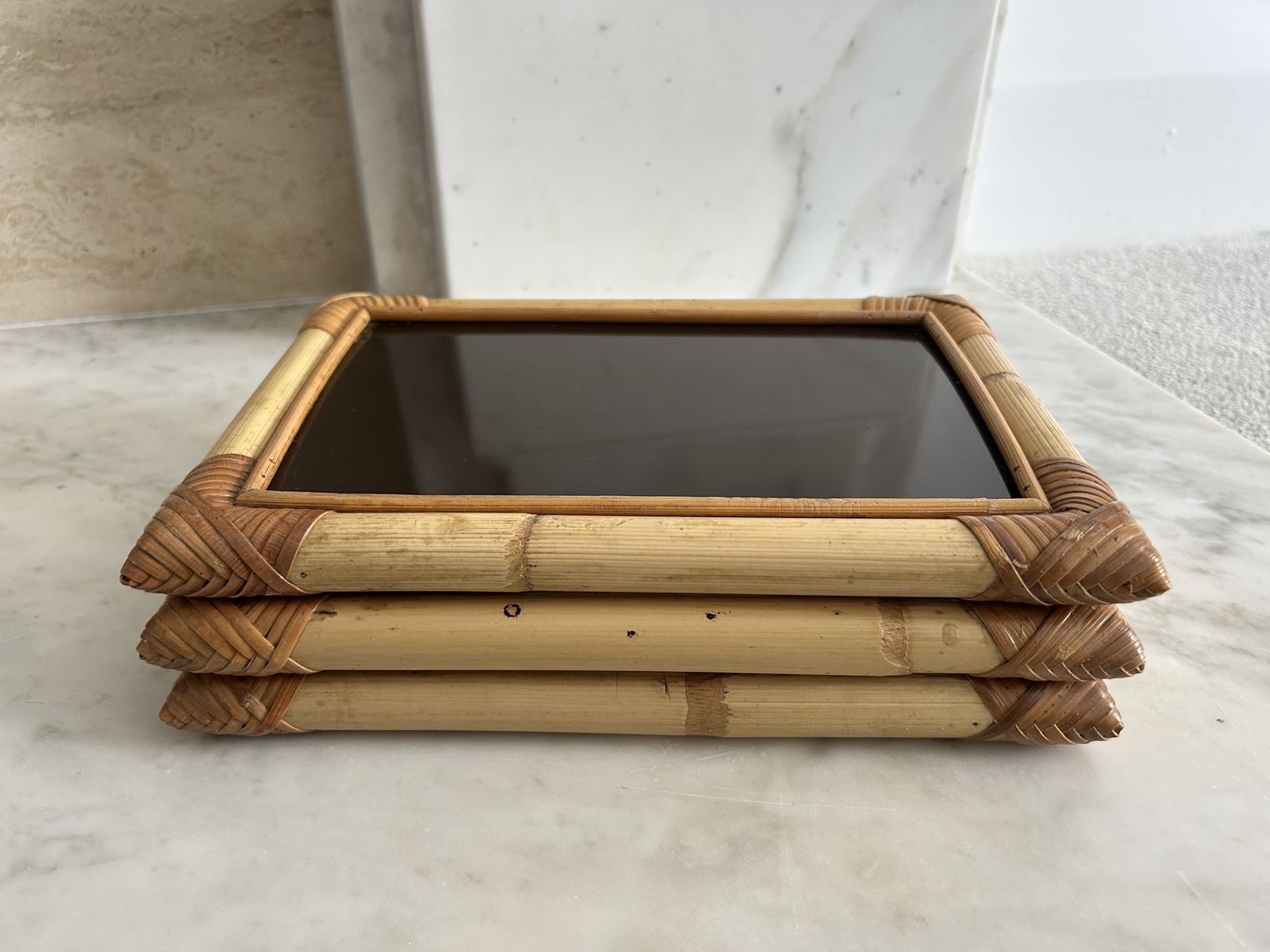 Vintage Bamboo Rattan & Bakelite Rectangular Box Made In Italy 1970s By Cesare Di Cesare photo furniture
