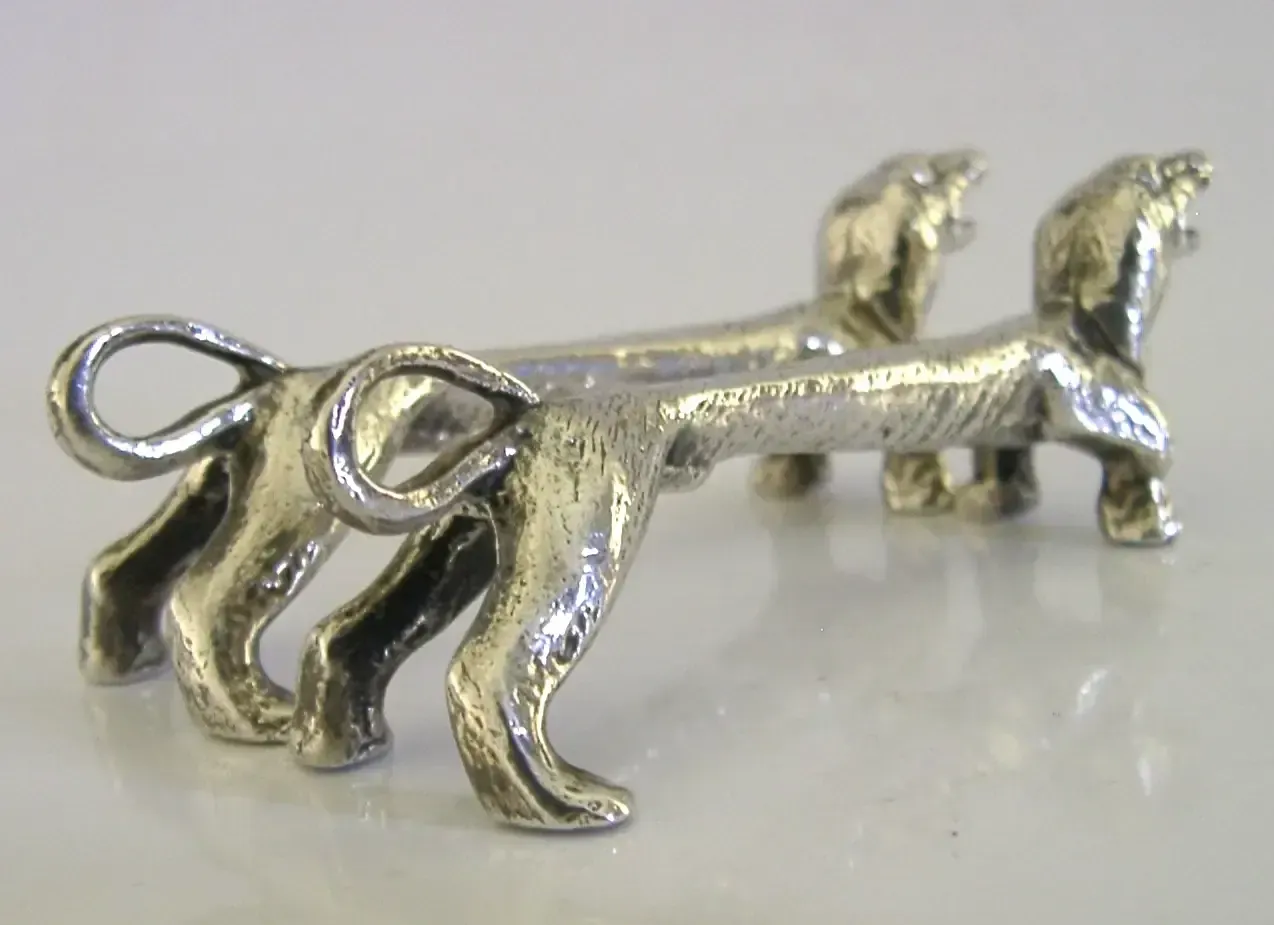 Novelty Sterling Silver Dachshund Dog Cutlery Rests 1972 Animals English 72g photo buy