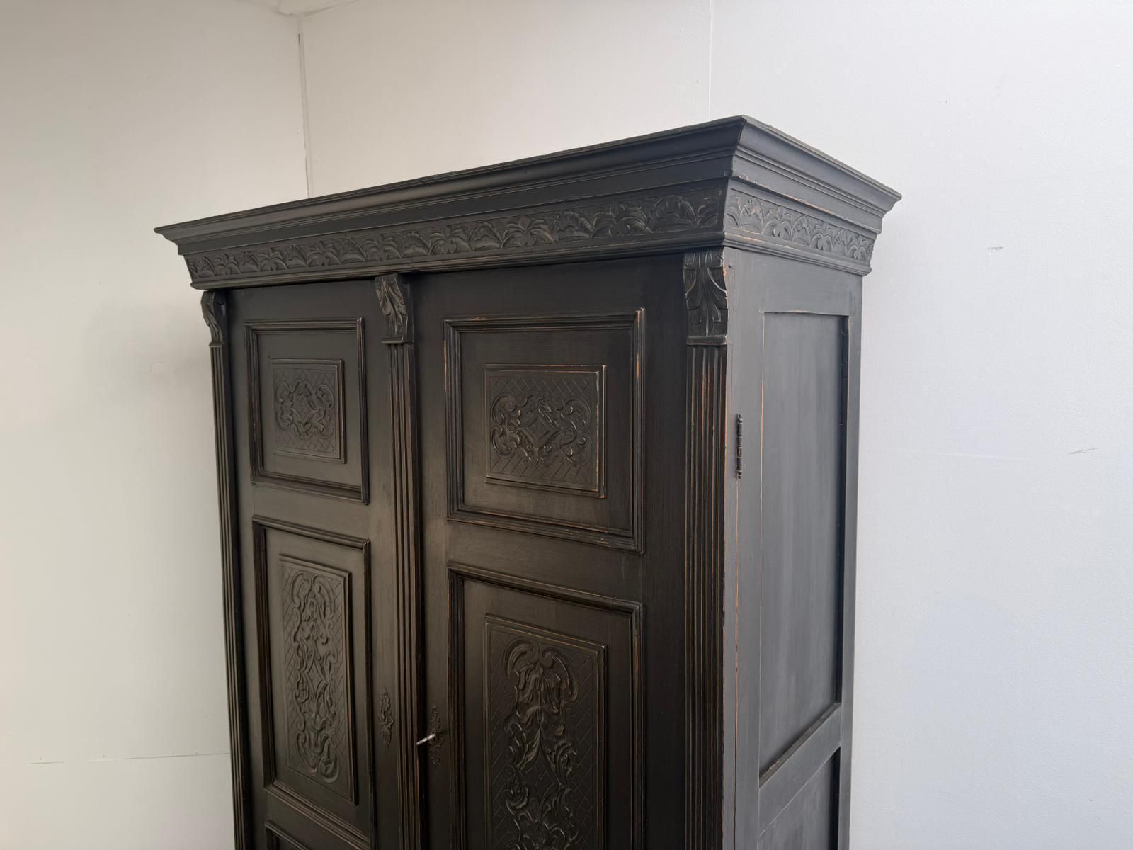 A Beautiful Hungarian 1 Piece Painted Black Pine & Oak Hall Wardrobe photo furniture