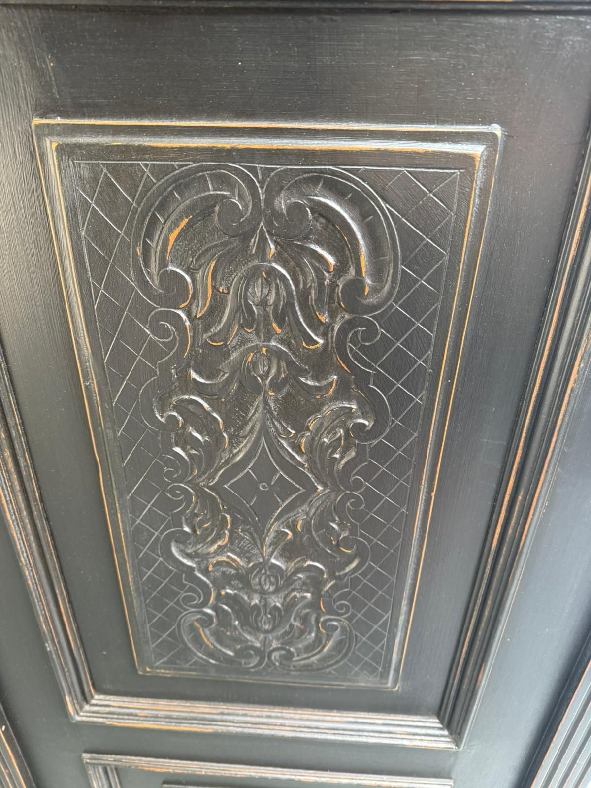 A Beautiful Hungarian 1 Piece Painted Black Pine & Oak Hall Wardrobe photo buy