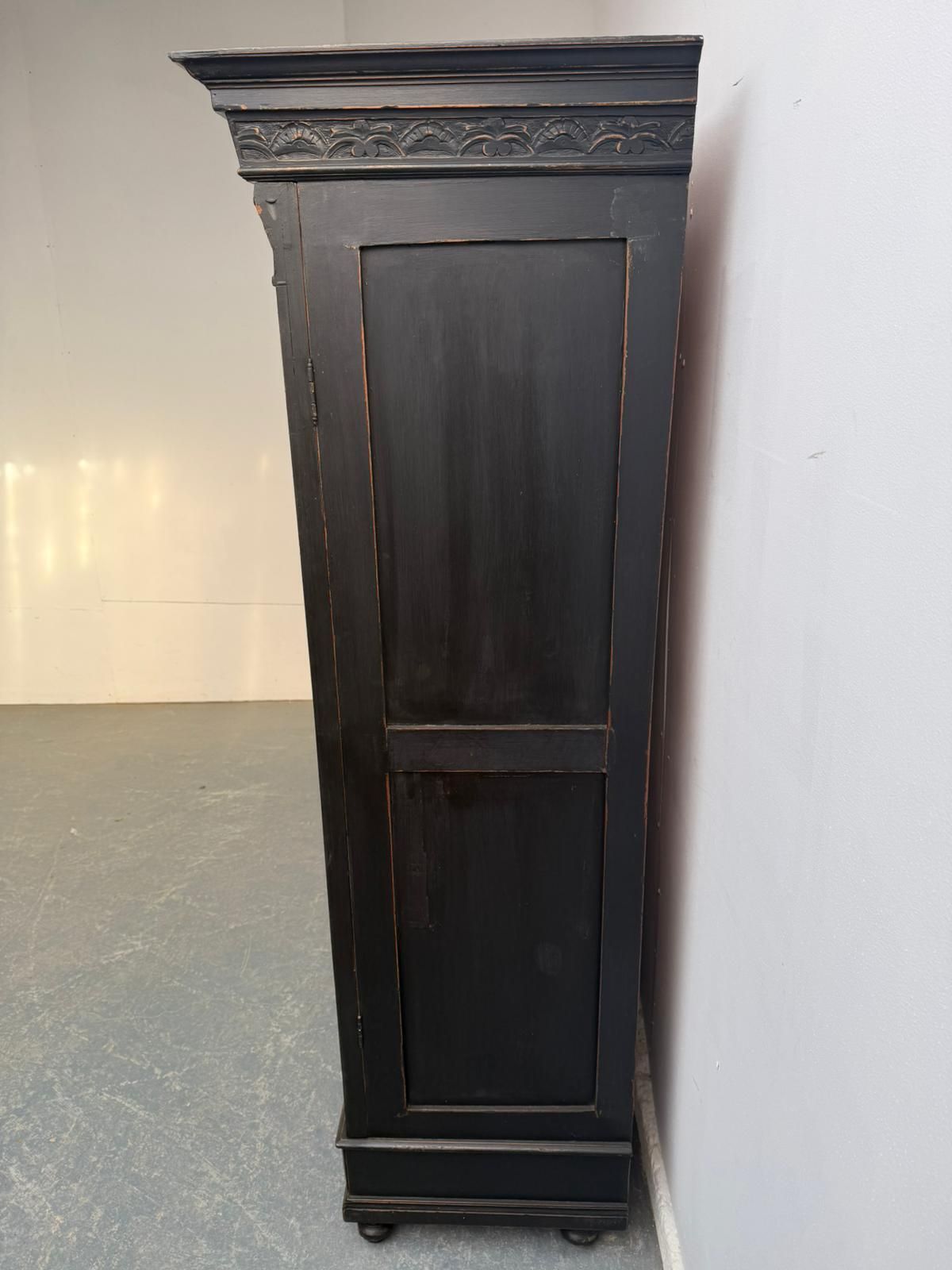 995.0 A Beautiful Hungarian 1 Piece Painted Black Pine & Oak Hall Wardrobe photo